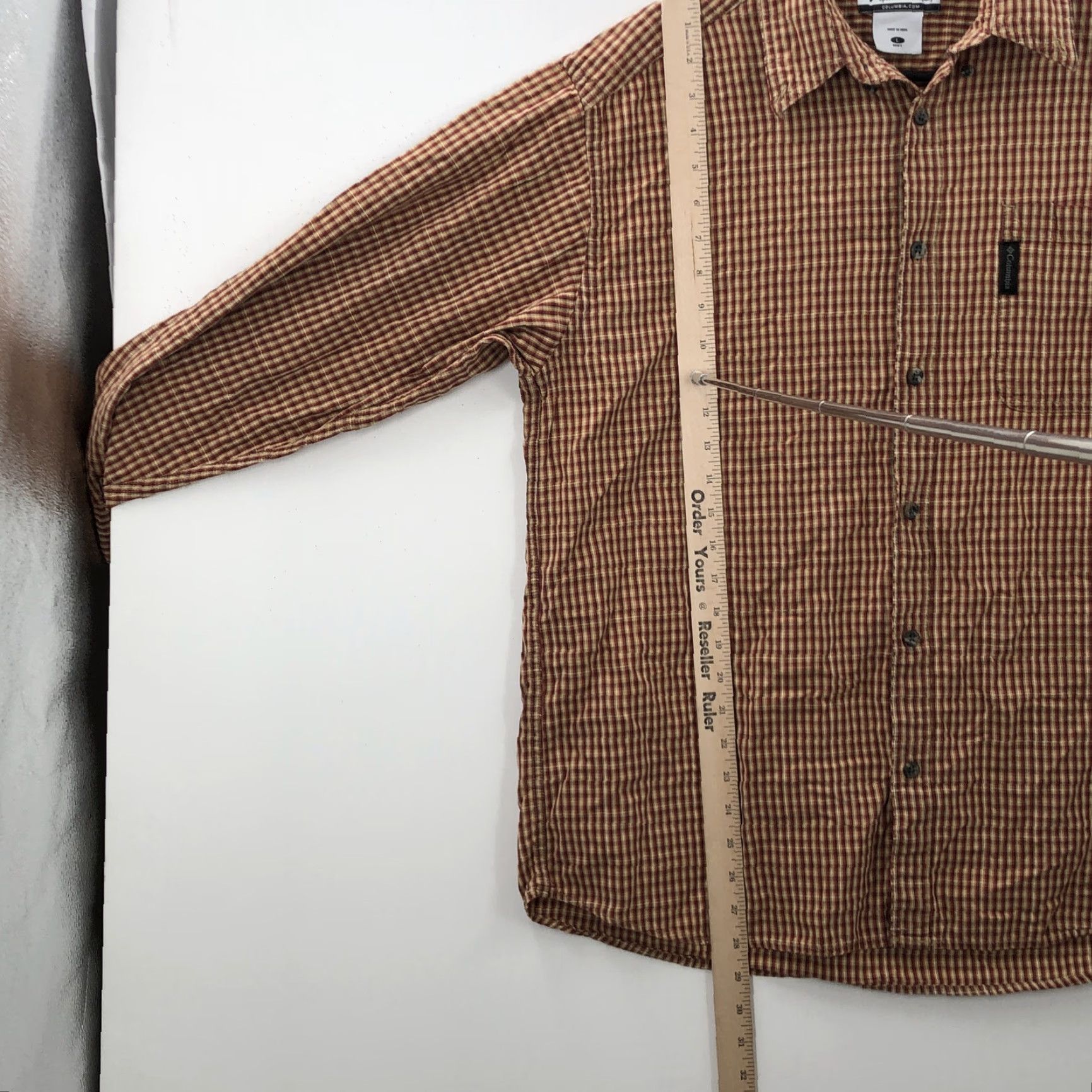 Vintage VINTAGE Columbia Shirt Mens Plaid Button-Up Long Sleeve Cotton Brown L Adult Regular 45 in Chest Mens Size US L / EU 52-54 / 3 - 3 Thumbnail