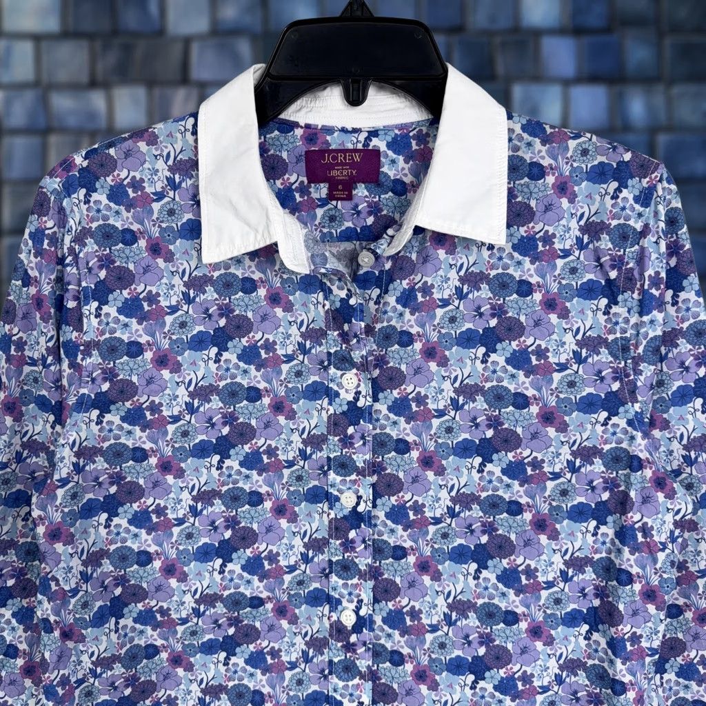 J.Crew VINTAGE? No. J.CREW Shirt Womens 6 Blue Liberty Floral Long Sleeve Collared Top Button-Up Size M / US 6-8 / IT 42-44 - 1 Thumbnail