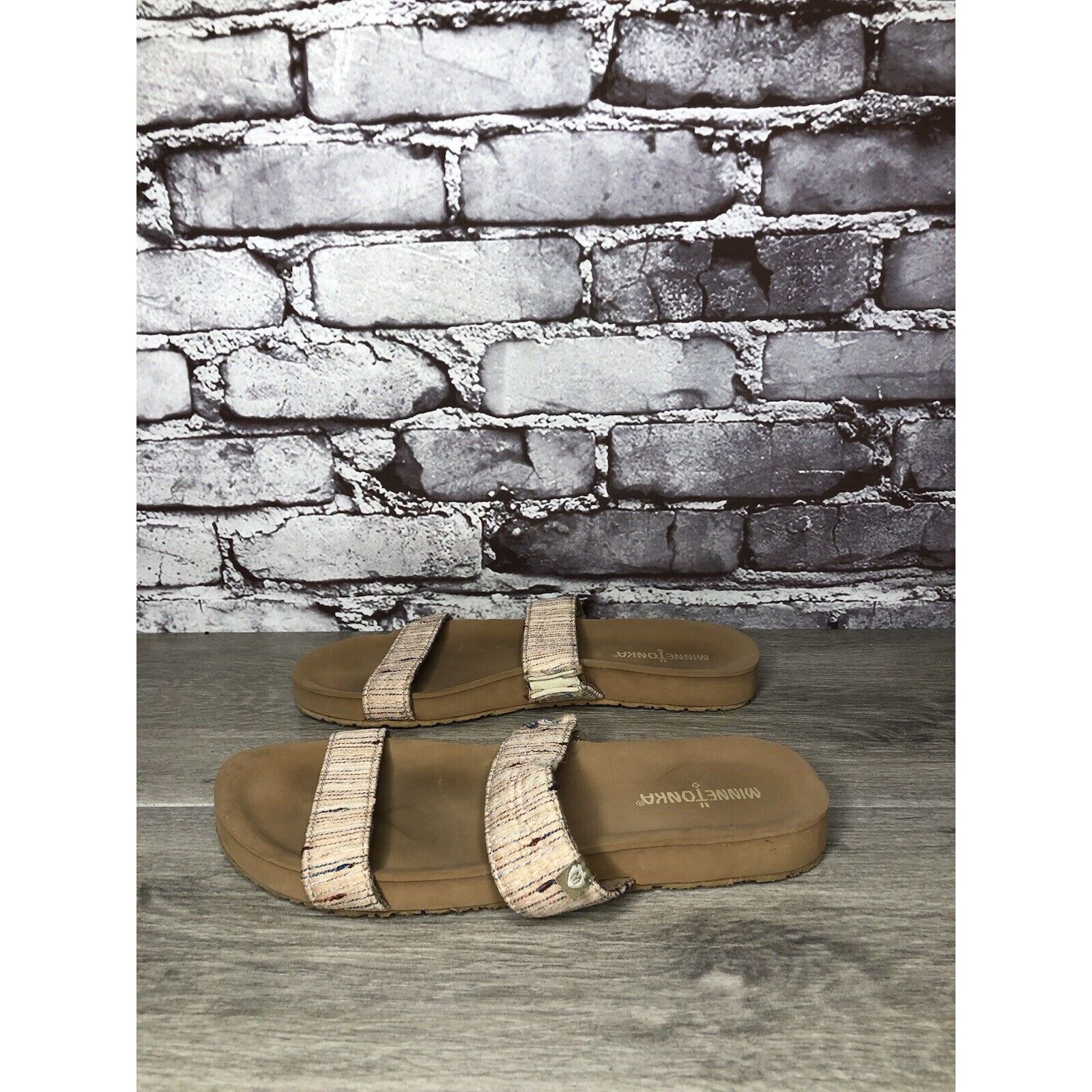 Minnetonka Minnetonka 532288 Pink Fabric Striped Casual Slides Sandals Size US 7 / IT 37 - 4 Thumbnail