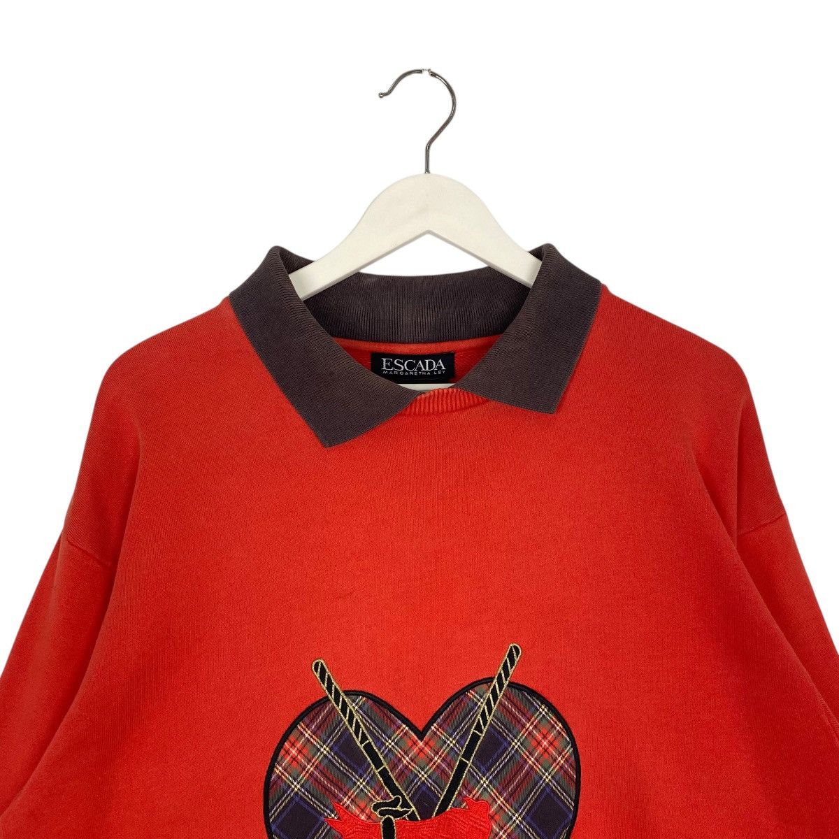 Vintage Vintage 90s Escada Sweatshirt CollarNeck Red Big Logo Size S Size S / US 4 / IT 40 - 4 Thumbnail