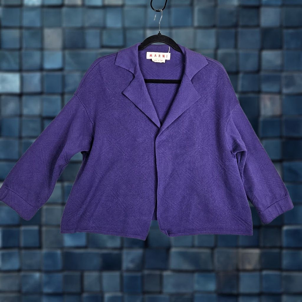 Vintage MARNI Women’s 100% Cotton Purple Open front Cardigan Sweater Size 42 Ladies Purple Knit Long Sleeve V-Neck Casual Workwear Vintage: No Size M / US 6-8 / IT 42-44 - 1 Thumbnail