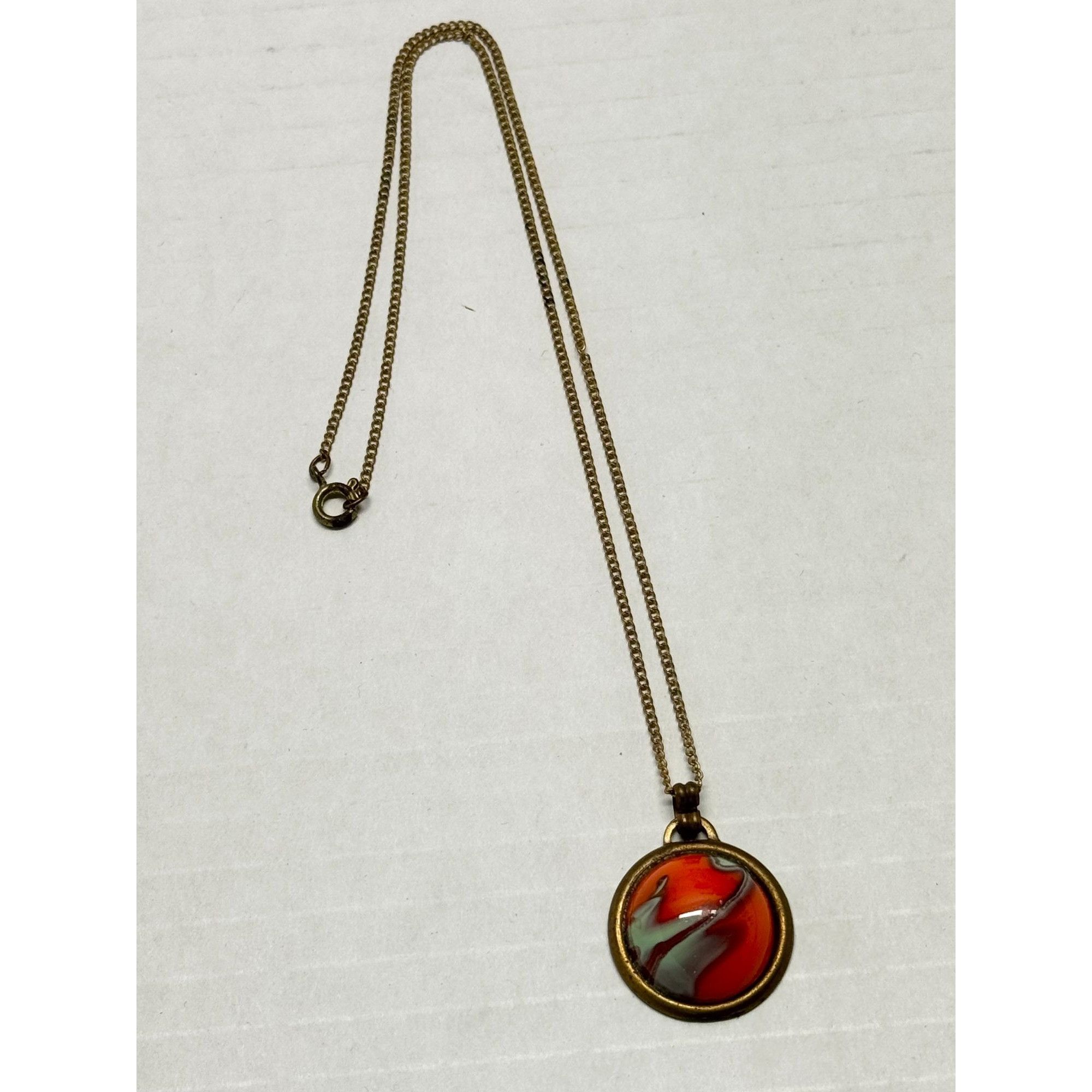 Vintage Estate art deco orange art glass pendant charm necklace Size ONE SIZE - 5 Thumbnail