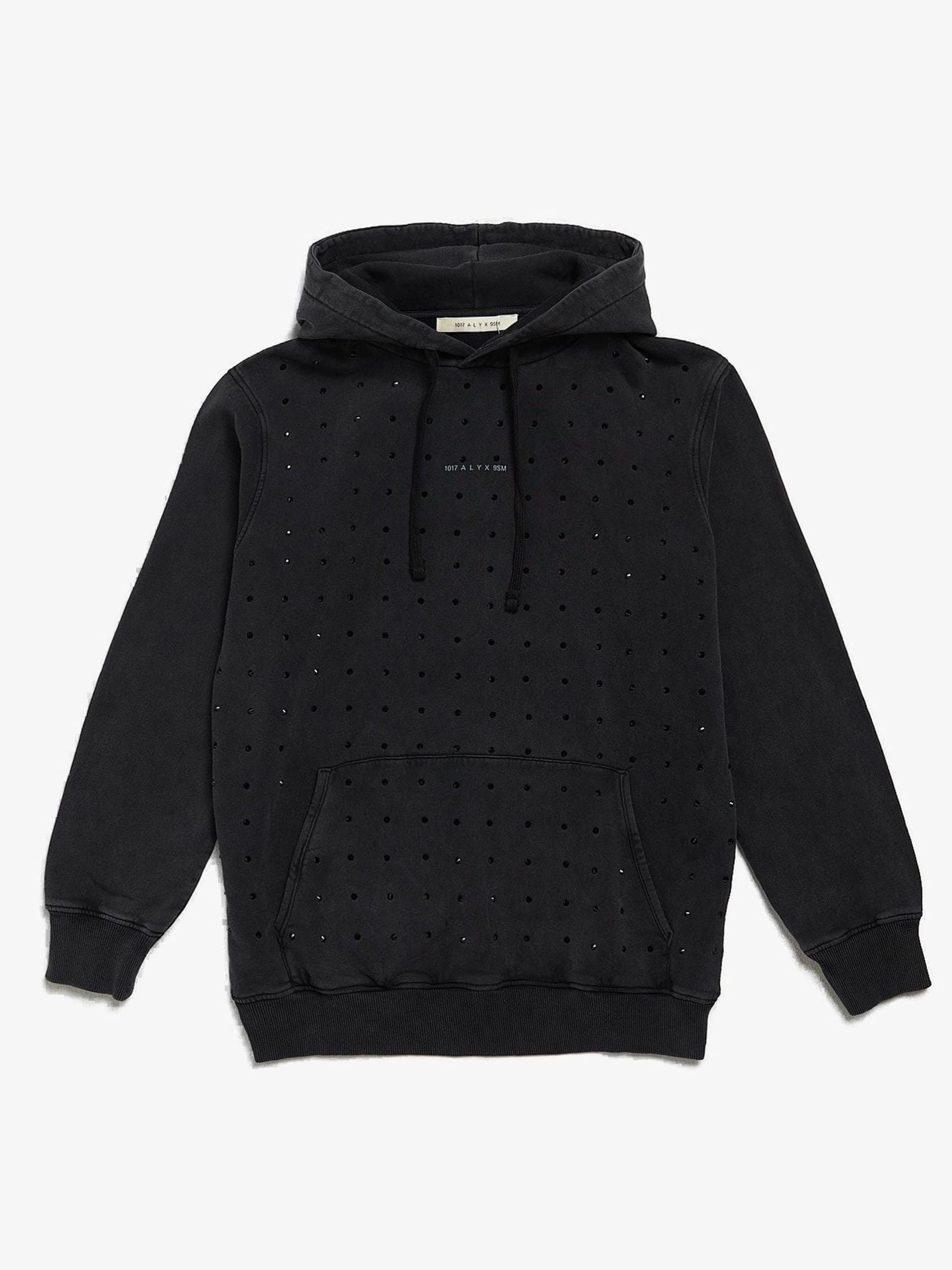 1017 ALYX 9SM Washed Black Crystals Detailed Logo Printed Cotton Hoodie ...