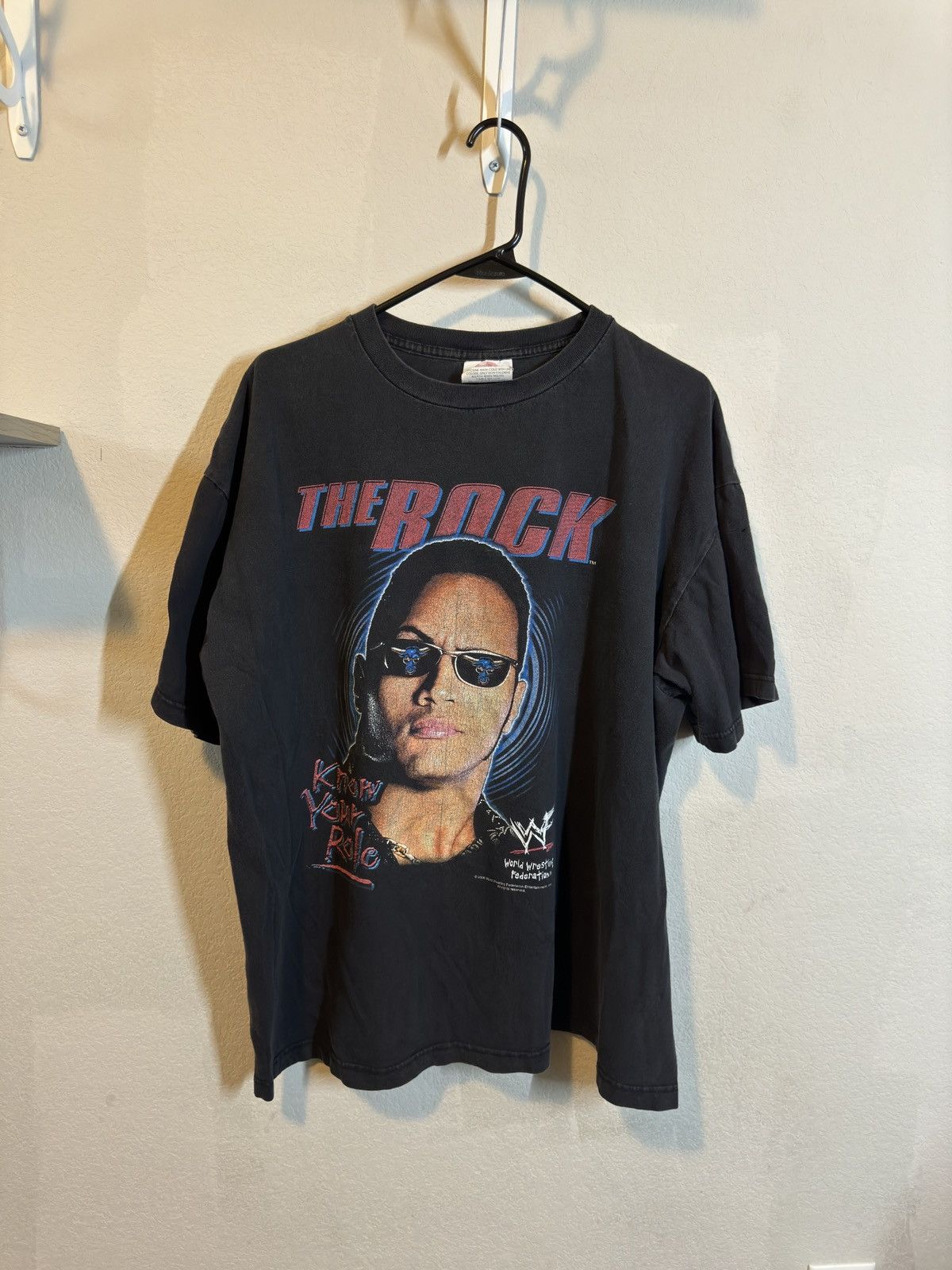 image of Vintage 2000 Wwe The Rock Shirt in Black, Men's (Size XL)