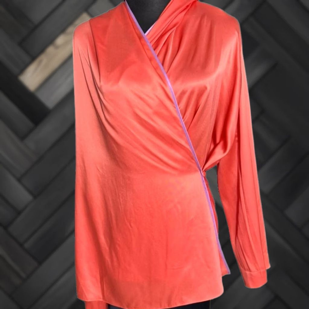 Giorgio Armani Giorgio Armani Women's Orange Satin Draped Hooded Wrap Blouse Size 42 BNWT Satin Blouse Hooded V-Neck Pullover Long Sleeve Solid Orange Women 42 Size M / US 6-8 / IT 42-44 - 1 Thumbnail