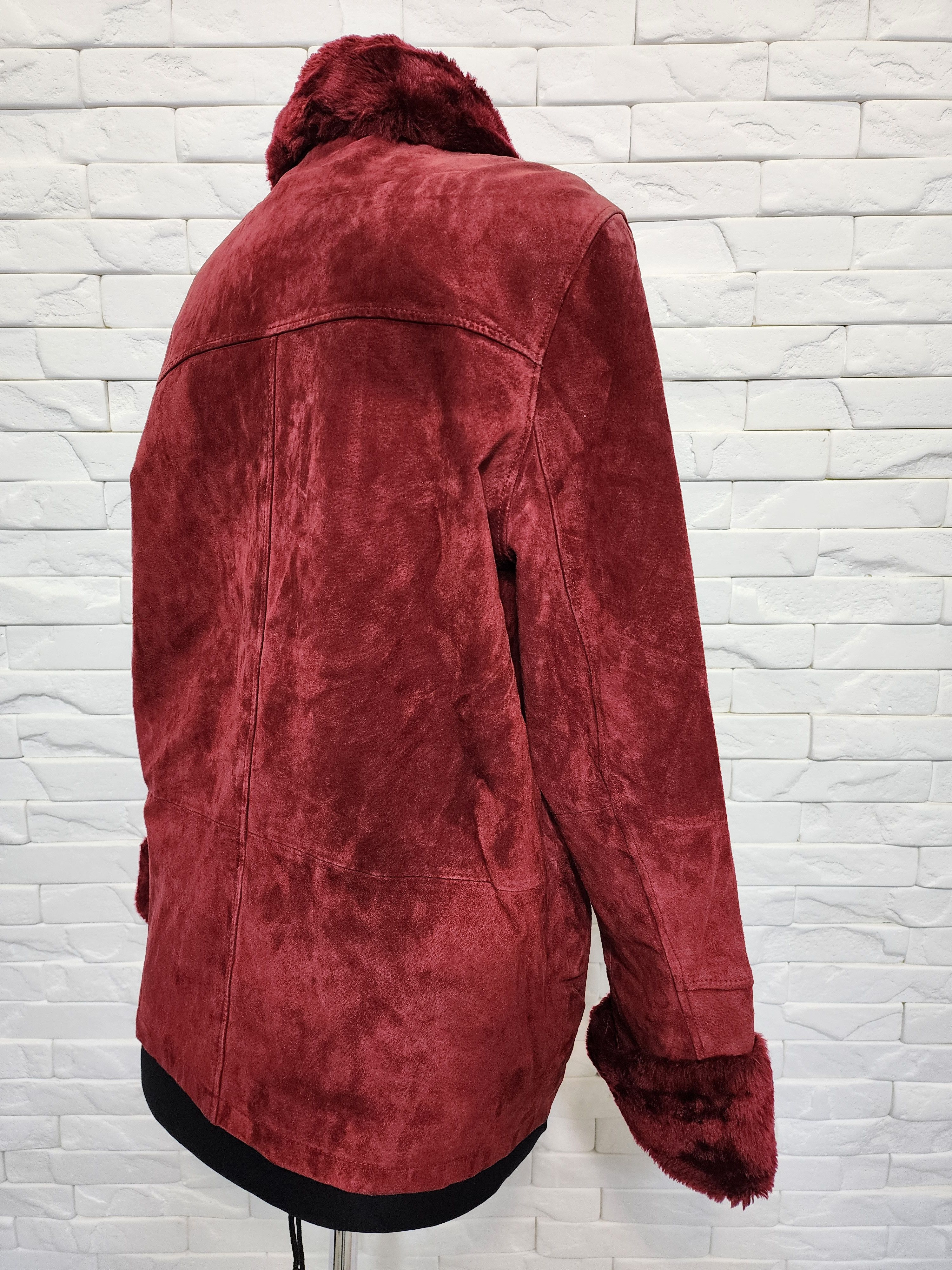 Genuine Leather Red Leather Jacket: Women's Button-Up Genuine Suede Coat Size XL / US 12-14 / IT 48-50 - 5 Thumbnail
