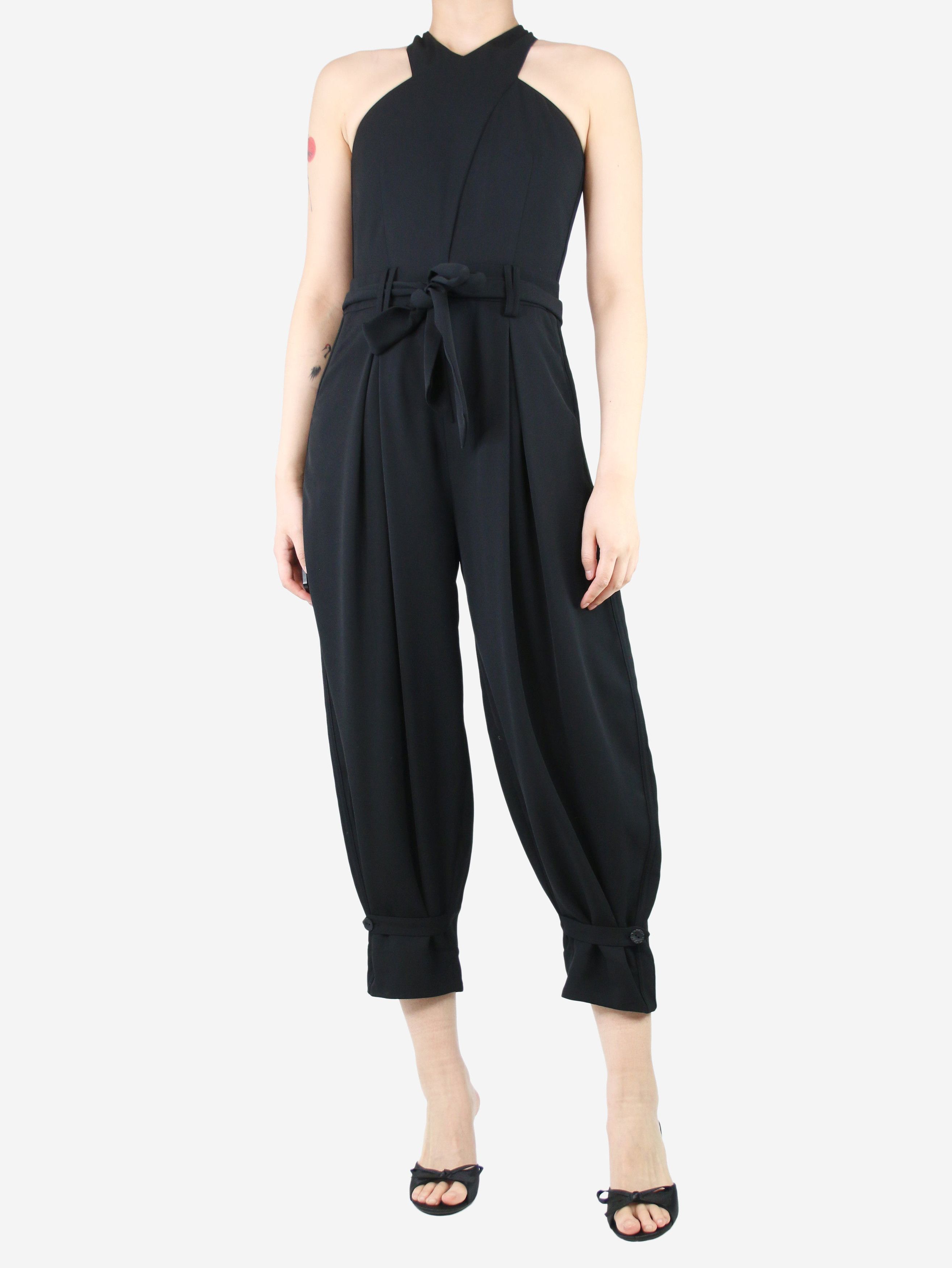image of Me Em Black Sleeveless Belted Jumpsuit - Size Uk 8, Women's