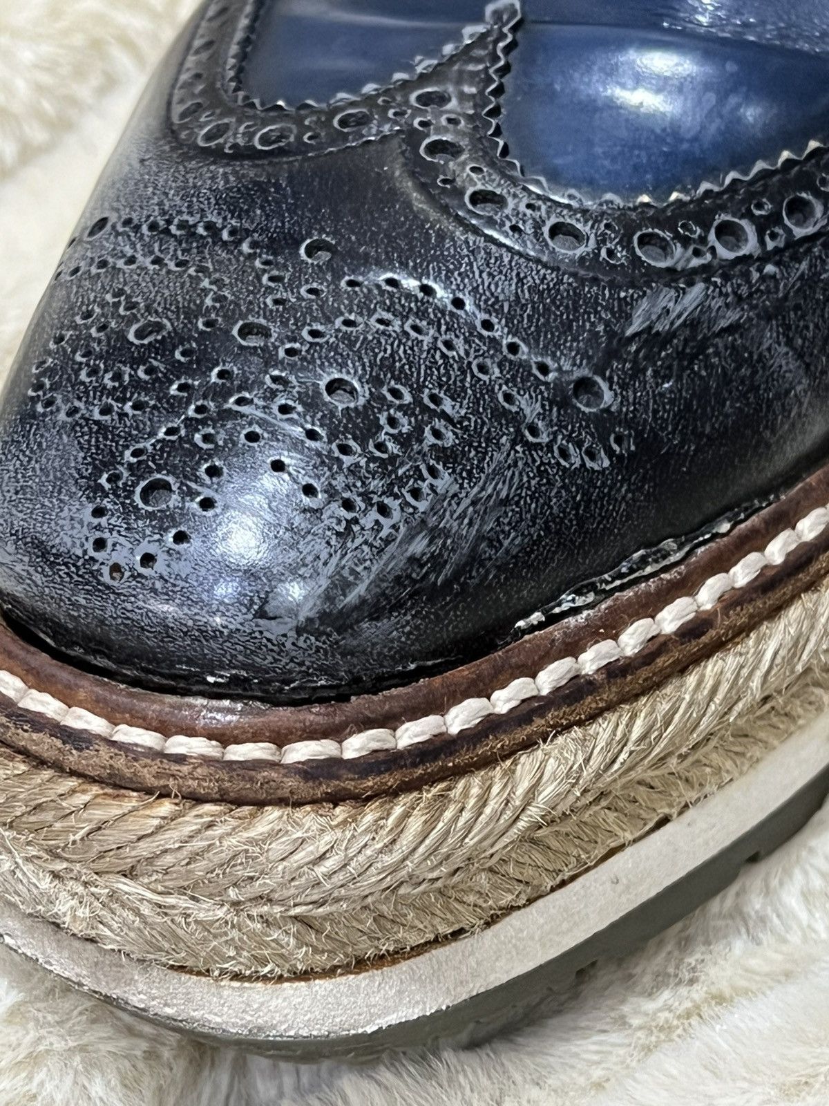 Prada Prada Men's Shoes Brogue Leather Navy Blue Wingtip Oxford Size US 6.5 / EU 39-40 - 10 Thumbnail