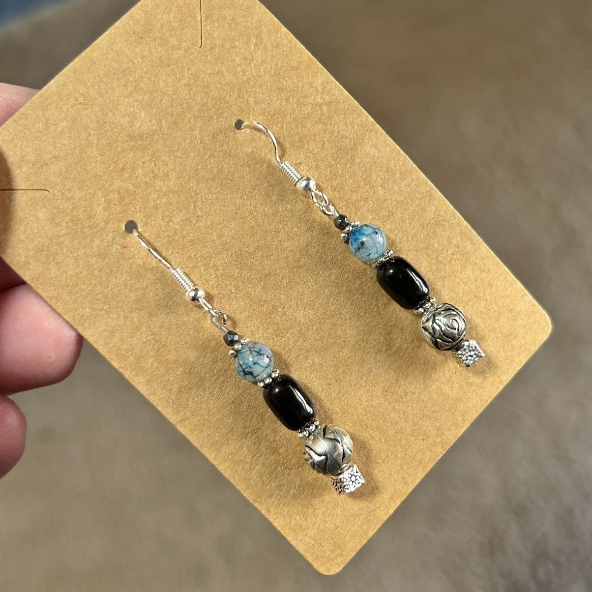 Handmade Handcrafted elegant vintage bead cat eye glass earrings Size ONE SIZE - 1 Thumbnail