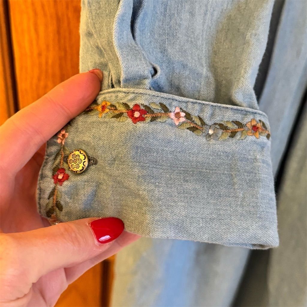 Other FADS Vintage Blue Denim Embroidered Collar Long Sleeve Midi Size XL / US 12-14 / IT 48-50 - 7 Thumbnail