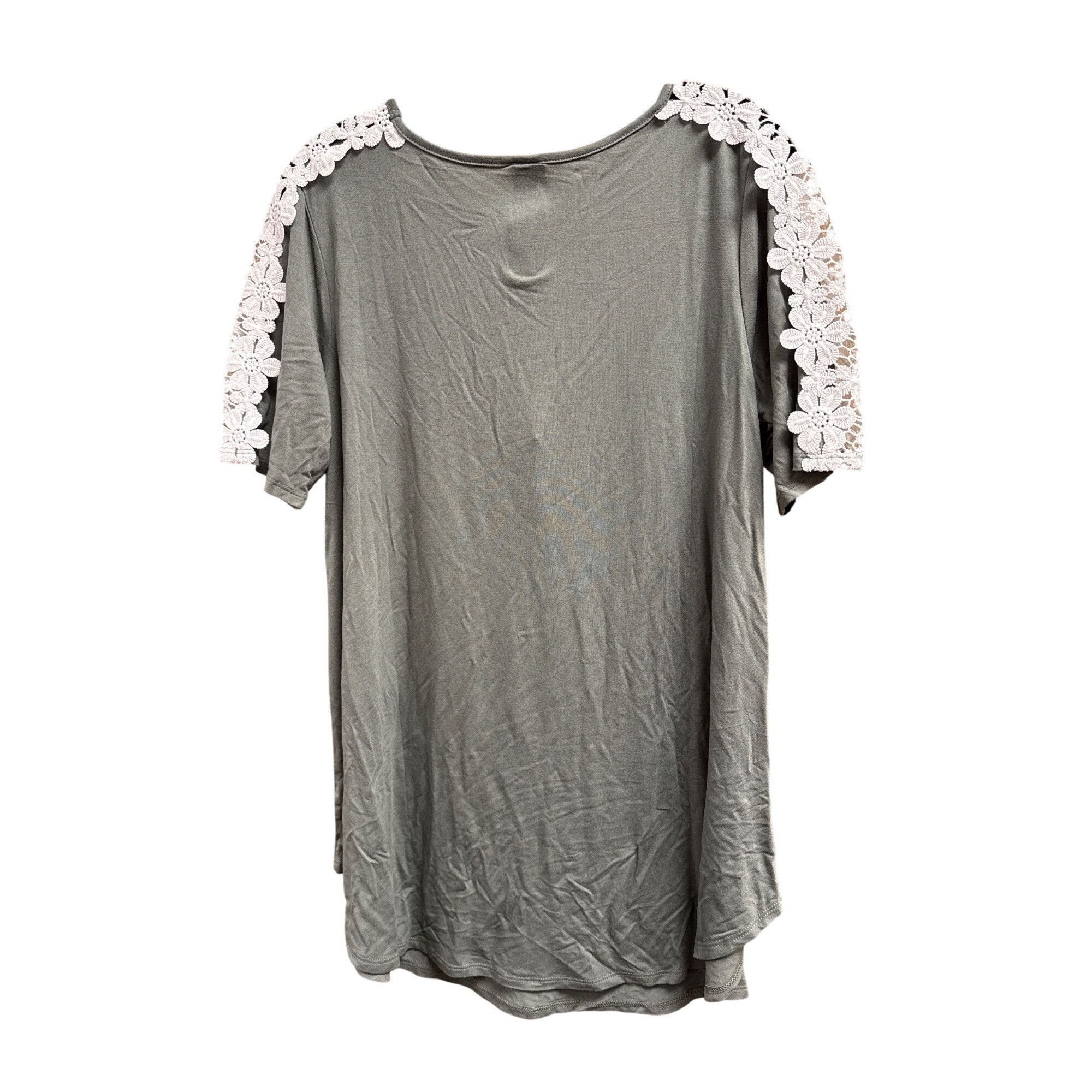 Other Lace Shoulder Olive Green Tunic Top M Short Sleeve Floral Cr Size M / US 6-8 / IT 42-44 - 3 Thumbnail