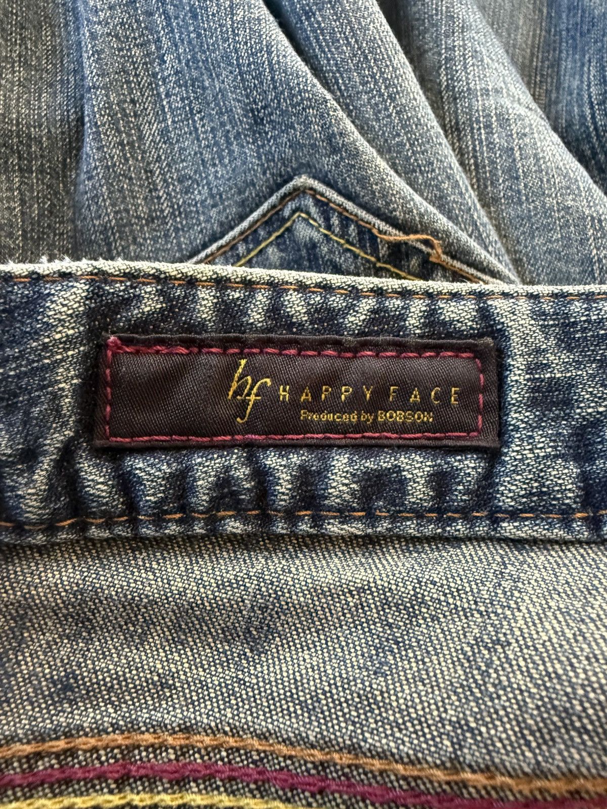 Le Grande Bleu (L.G.B.) Happy Face Contrast Stitch Whiskered Bootcut Flared Jeans Size US 28 / EU 44 - 18 Thumbnail