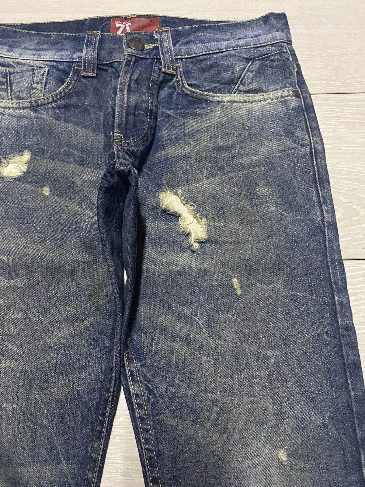 Rhude × Zara Vintage Zara Denim Distressed Straight Fit Jeans Size US 29 - 8 Thumbnail