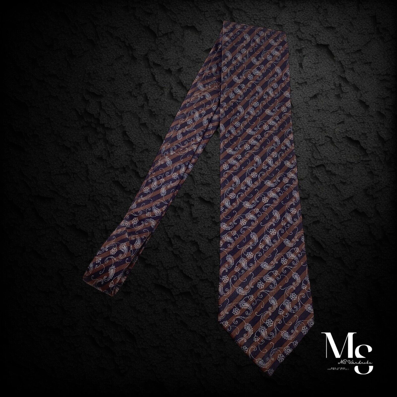 Dolcepunta DOLCEPUNTA Brown Paisley Stripe Silk Tie In Made Italy W: 3. Size ONE SIZE - 6 Thumbnail