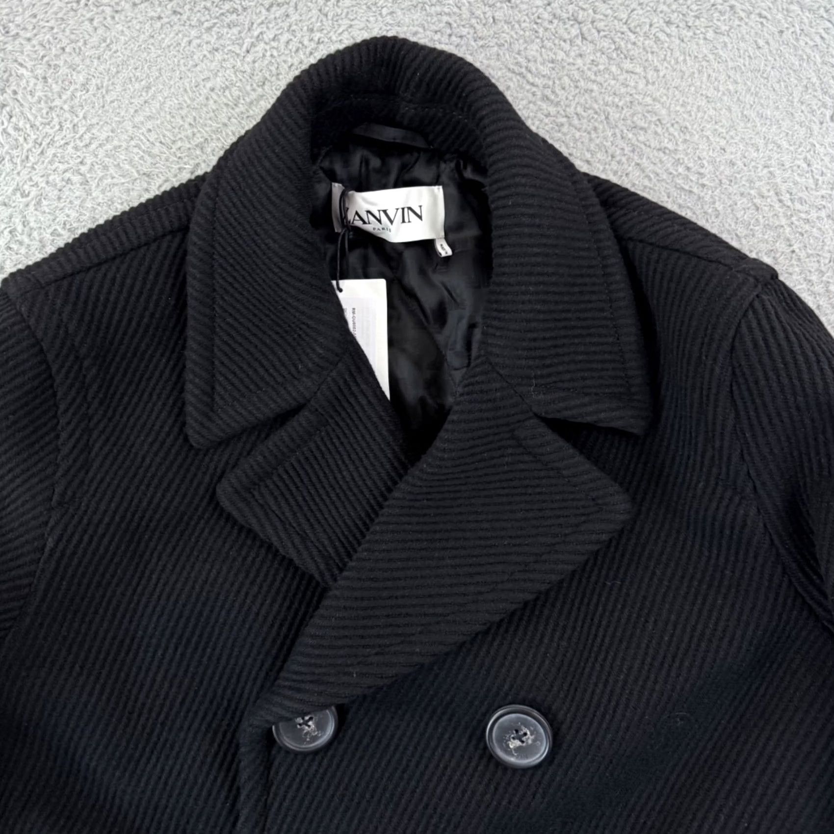 Lanvin VINTAGE Lanvin Signature Patch Jumbo Pea Coat Mens 54 Black Snap Wool Designer Paris NWT Size US L / EU 52-54 / 3 - 3 Thumbnail