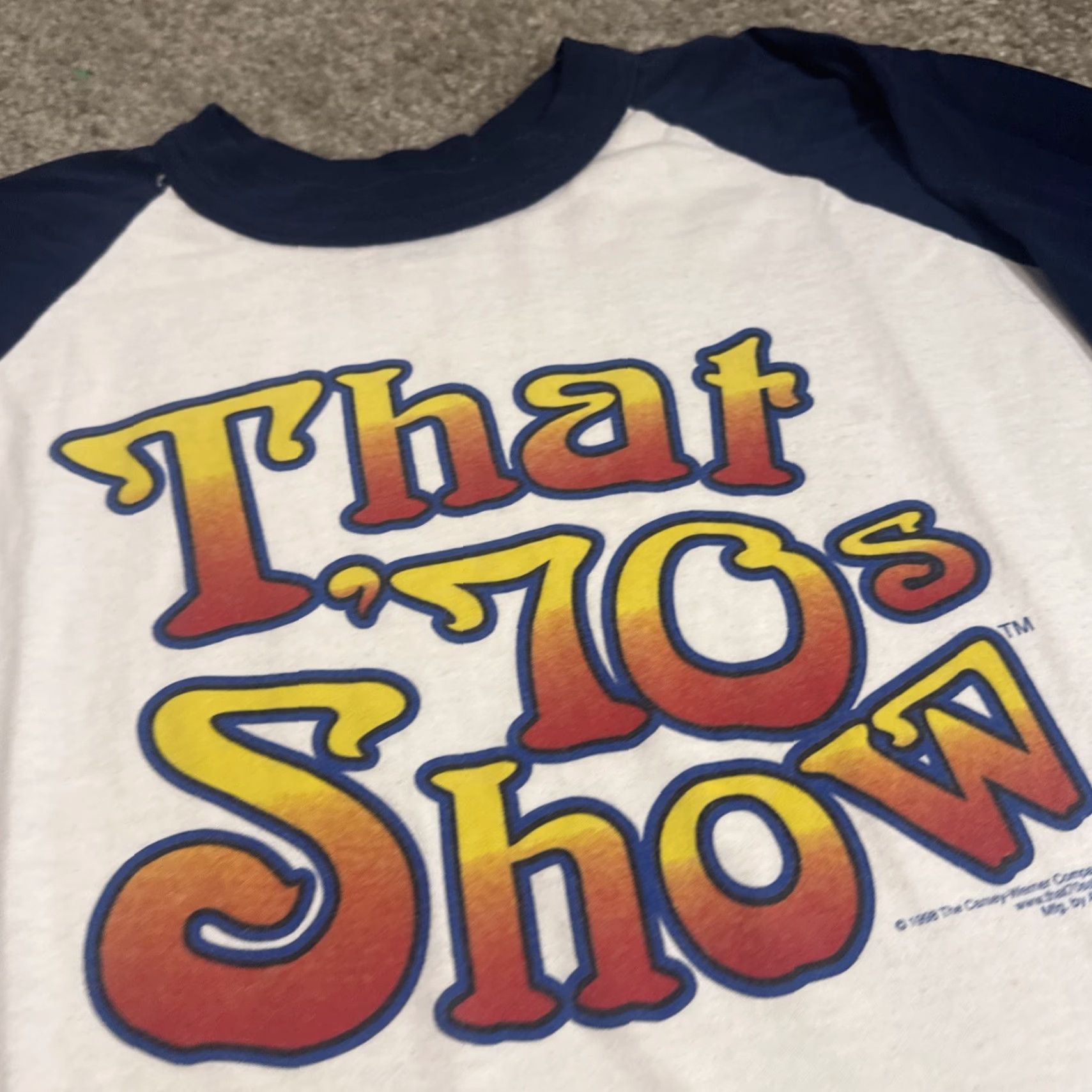 Soffe VINTAGE That ‘70s Show TV Television Promo Raglan 3/4 Sleeve T-Shirt XL Mens White 1998 70s Size US XL / EU 56 / 4 - 7 Thumbnail