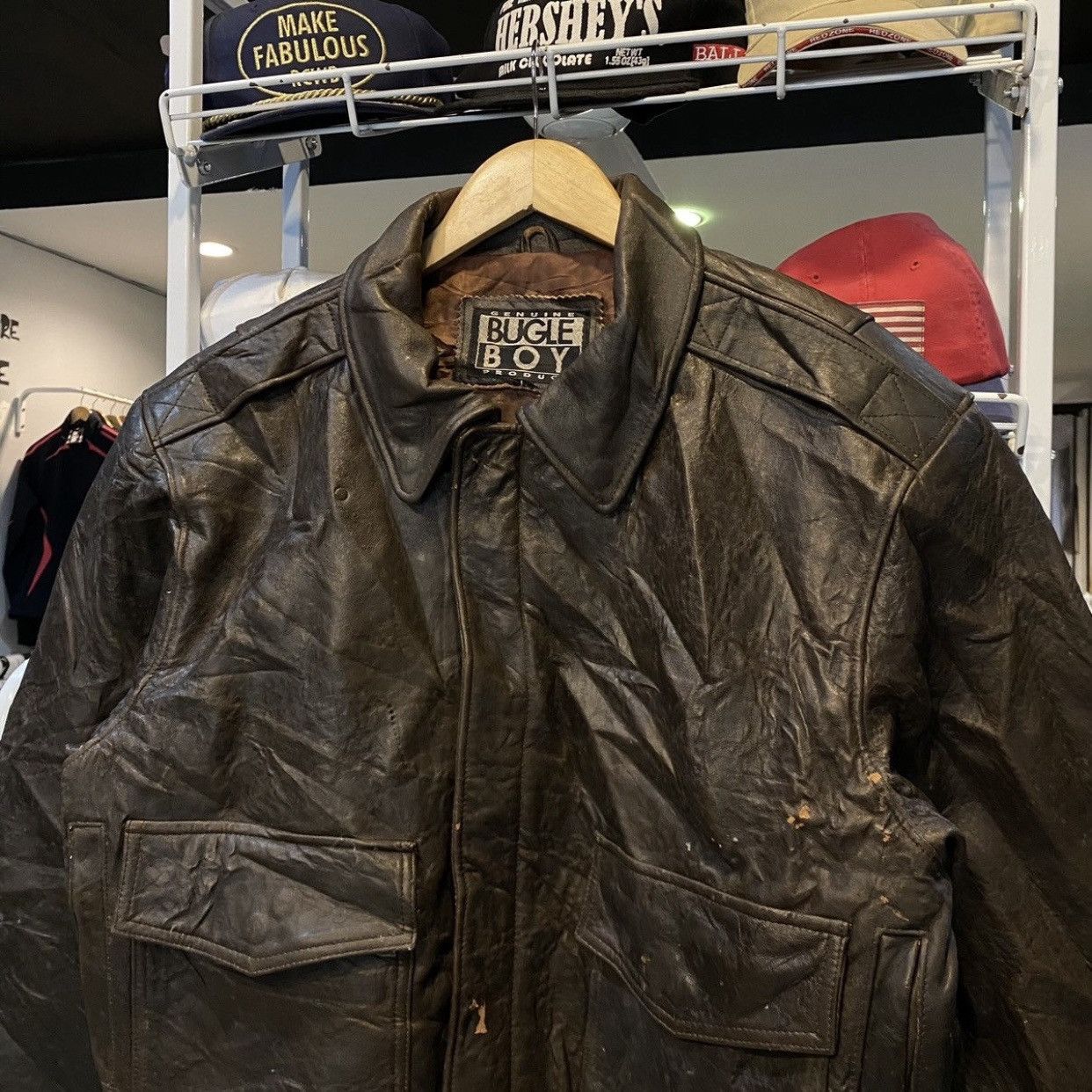 Bugle Boy Bugle Boy USA Type A-2 Flight Bomber Military Leather Jacket Size US L / EU 52-54 / 3 - 6 Thumbnail