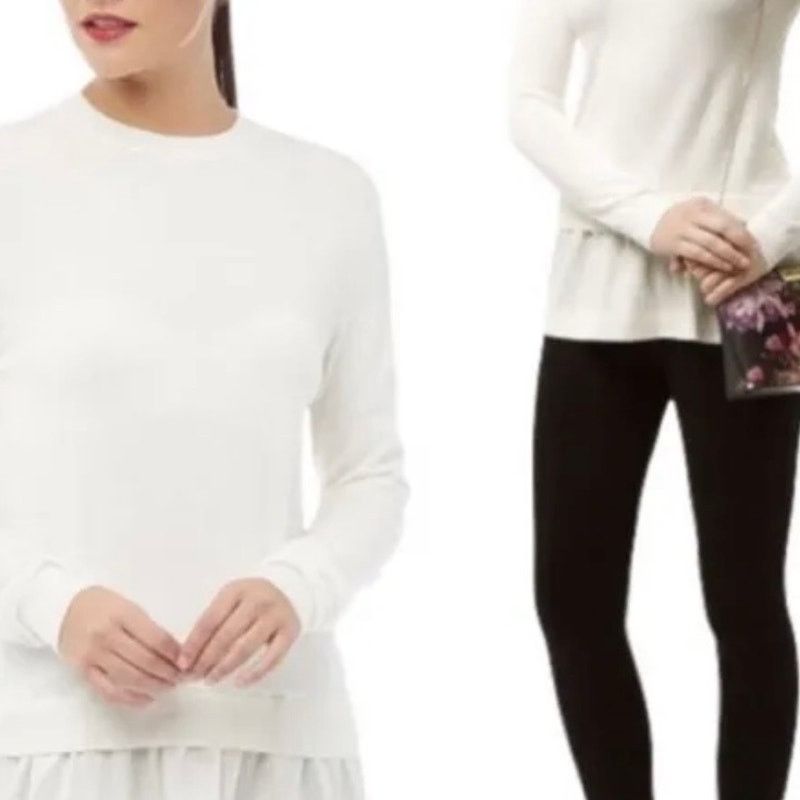 Ted Baker Ted Baker Yaline Ruffle Hem Overlay Woven Jumper Ivory Large Size L / US 10 / IT 46 - 1 Thumbnail