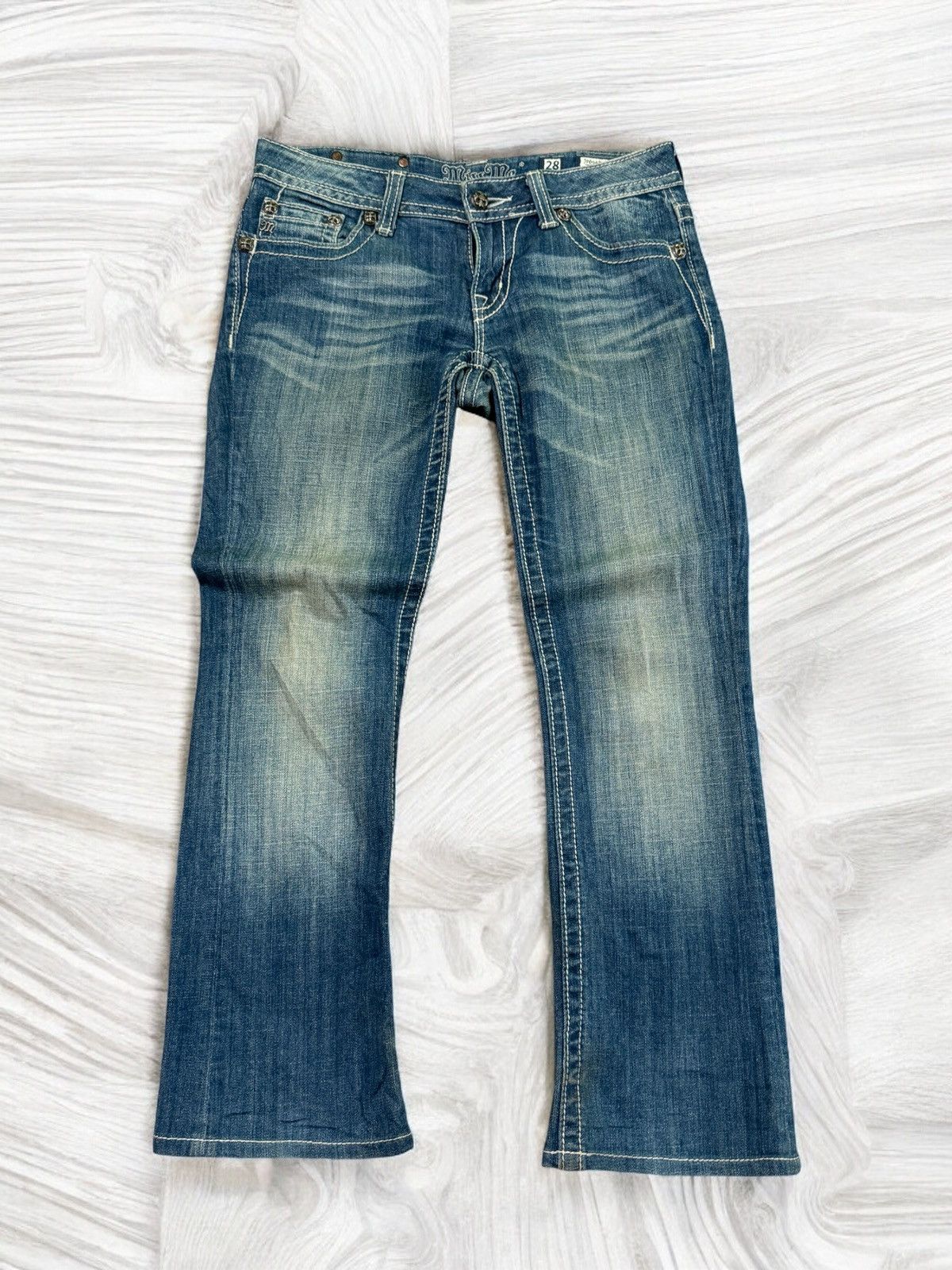 If Six Was Nine FLARE MISS ME CLAW MARK STUDDED CHAIN DENIM Size US 30 / EU 46 - 2 Thumbnail