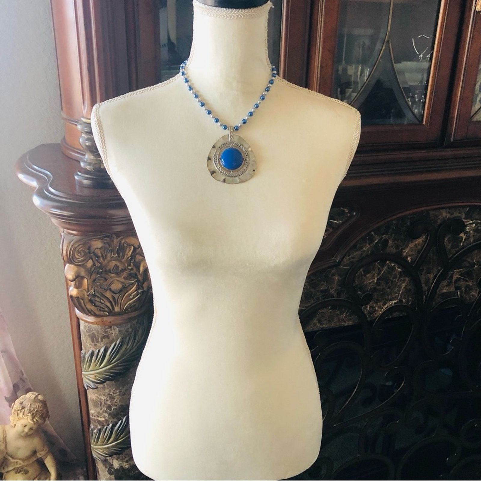 Handmade Handcrafted repurpose large blue chalcedony Pearl necklace Size ONE SIZE - 6 Thumbnail