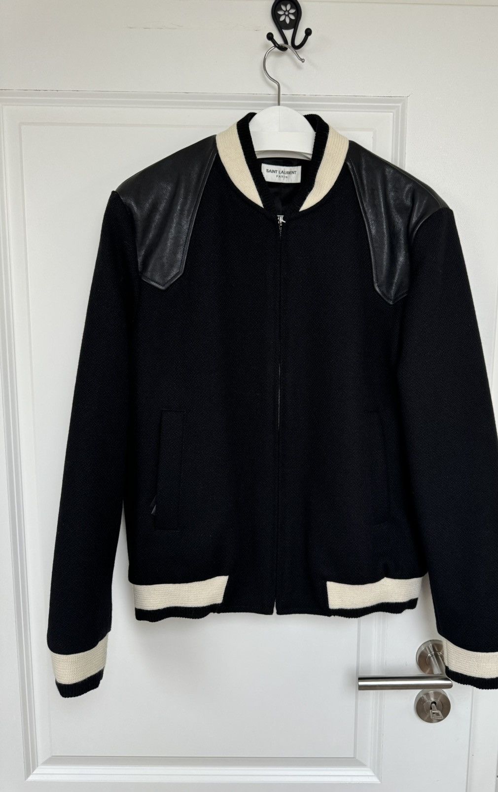 Saint Laurent Paris SAINT LAURENT Black Wool Varsity Bomber Jacket Size US M / EU 48-50 / 2 - 1 Thumbnail