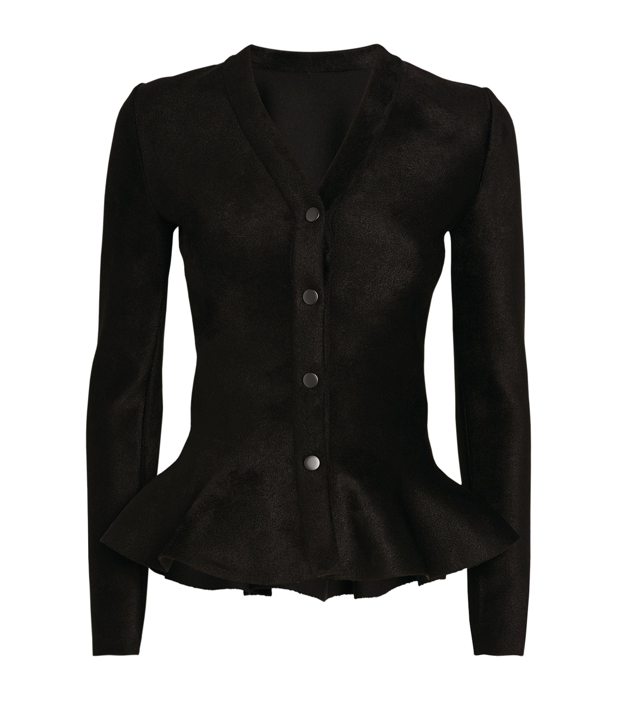 Alaia Womens Alaïa Black Ruffle Detail Velvet Cardigan Size S / US 4 / IT 40 - 1 Thumbnail