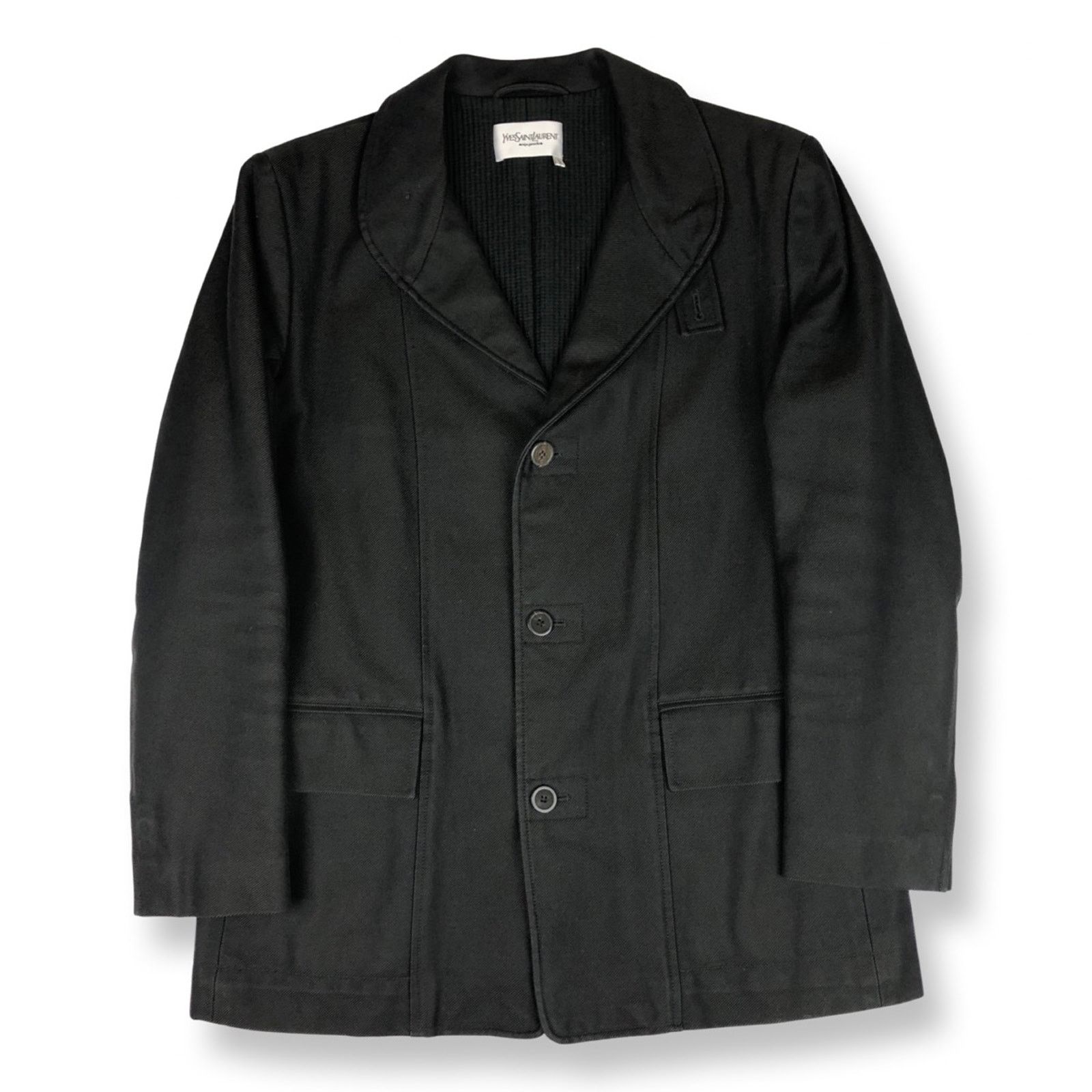 Yves Saint Laurent Rive Gauche Ribbed Blue Wool Military