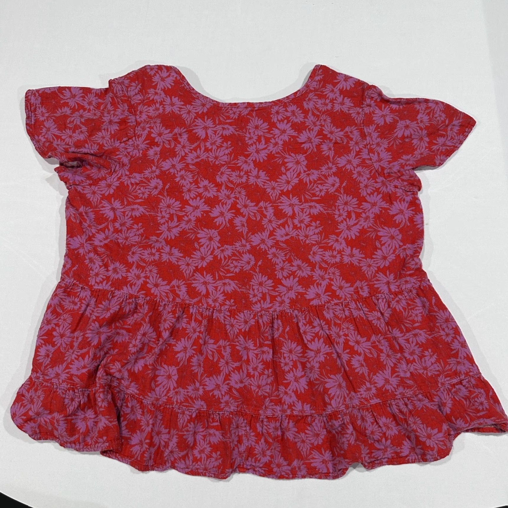 Vintage Terra & Sky Blouse Womens Plus 2X Pink Tunic Short Sleeve V-Neck Ruffle Floral Size XXL / US 16-18 / IT 52-54 - 7 Thumbnail
