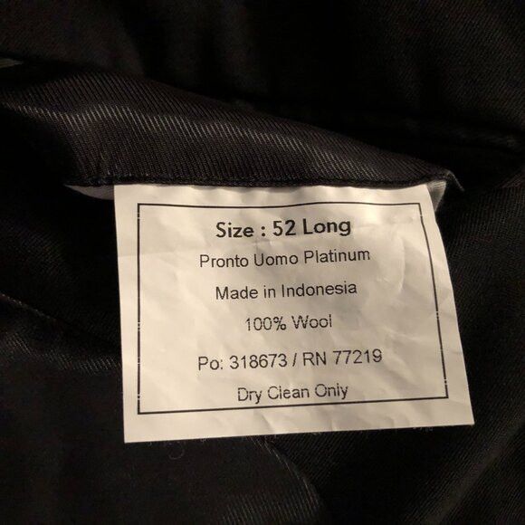 pronto Uomo mens black 100%wool sport coat jacket blazer 52L