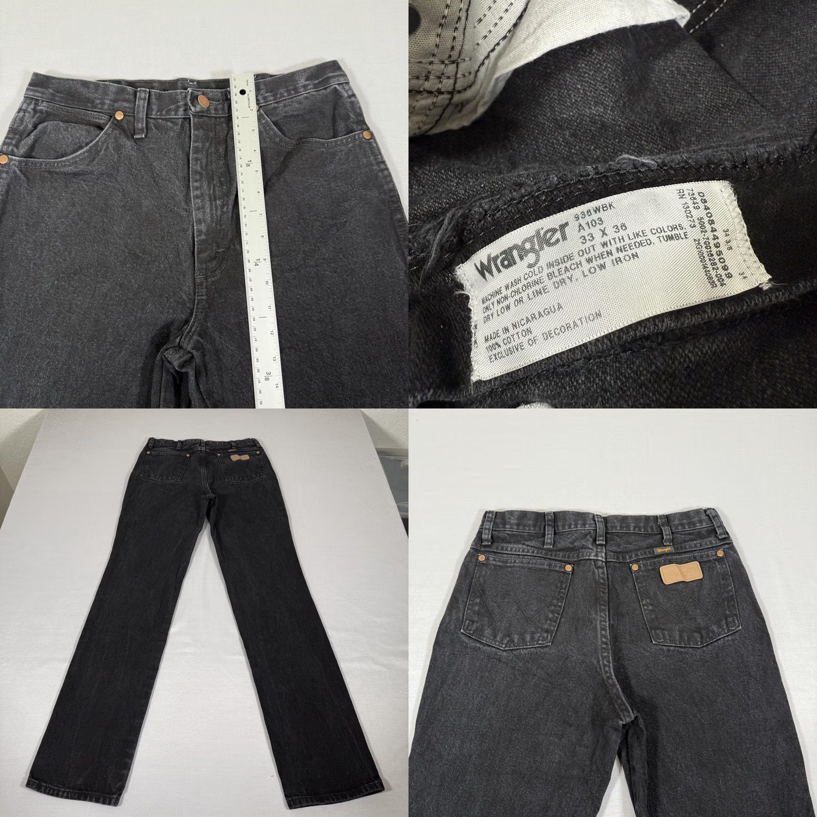 Wrangler Wrangler Jeans Mens 32x36 Black 930WBK Slim Straight Denim Jeans Western Work Cowboy Cut Five-Pocket Denim Pants Black Charcoal Wash Men Size US 32 / EU 48 - 8 Thumbnail