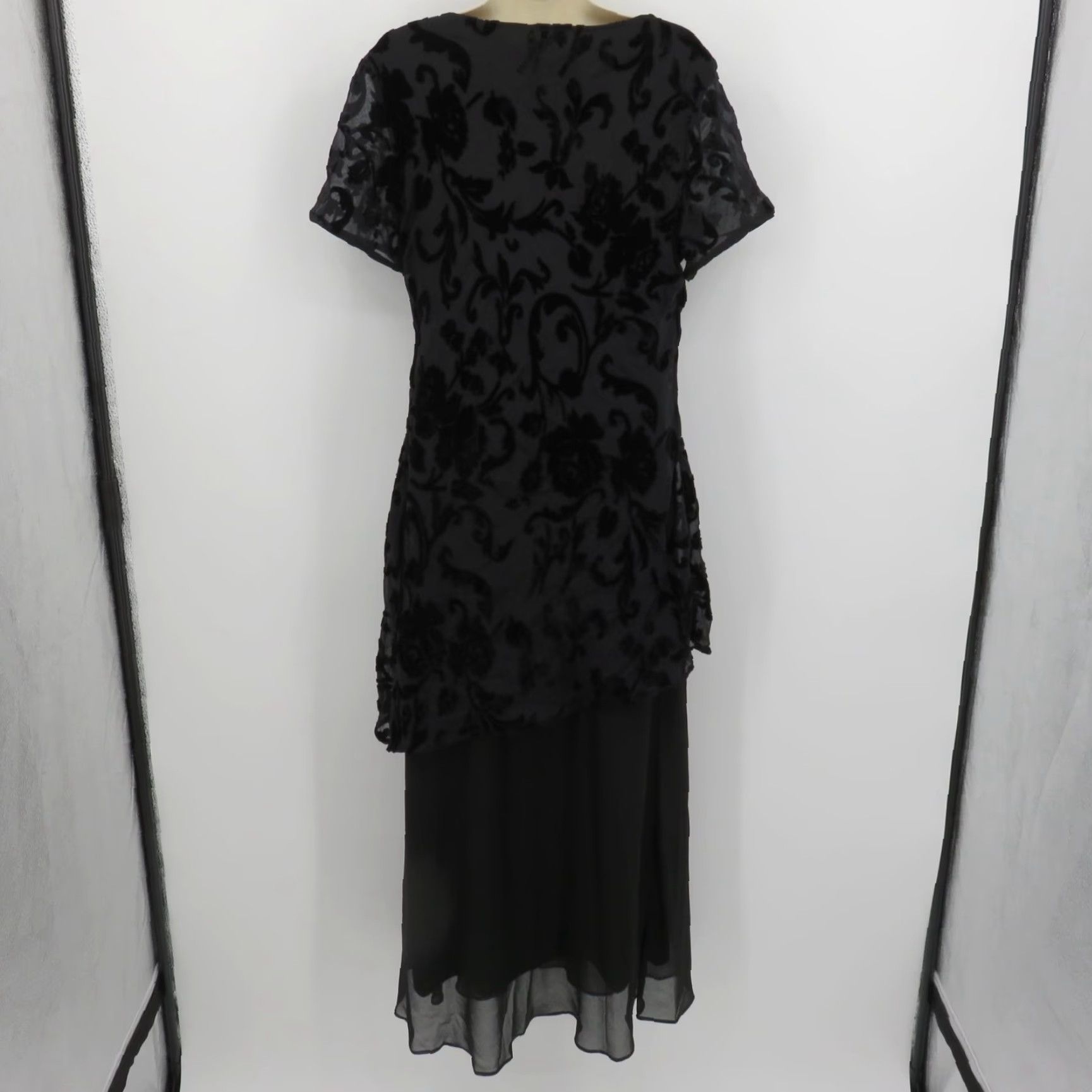 Velvet VINTAGE Eva Blue Women 16 Black Floral Beaded Velvet Short Sleeve Dress Y2K 2003 NEW Size 38" / US 16 / IT 52 - 6 Thumbnail