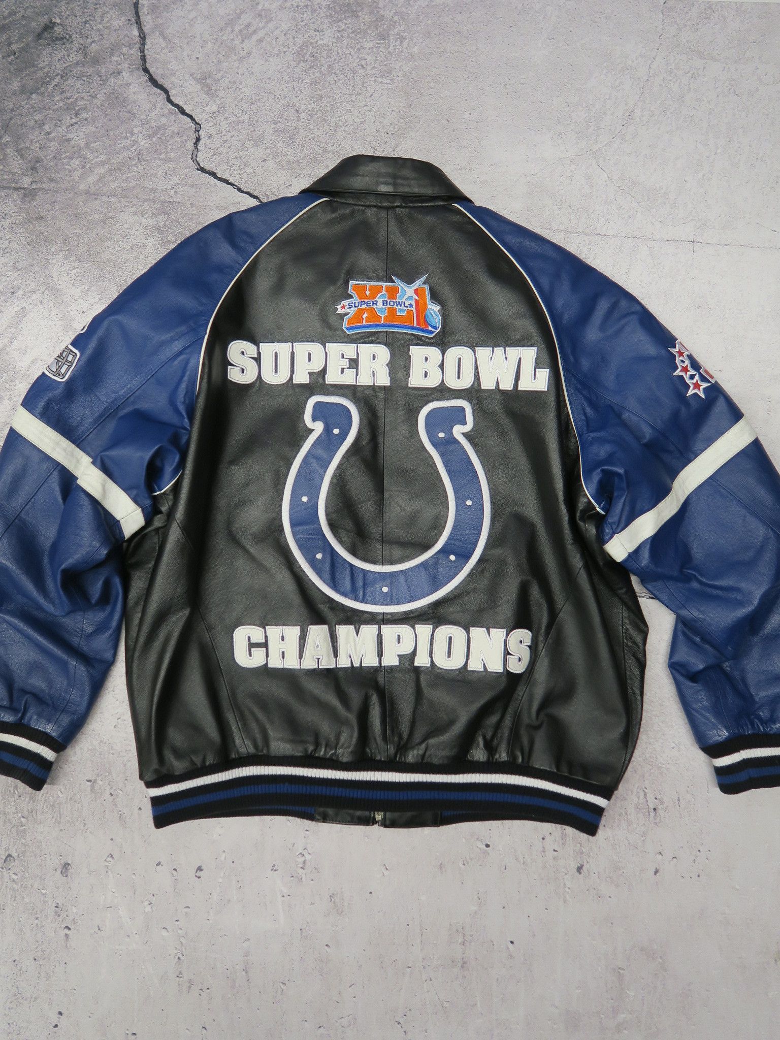 image of Nfl Super Bowl Leather Jacket Xli 2006/7 Indianapolis Colts in Black, Men's