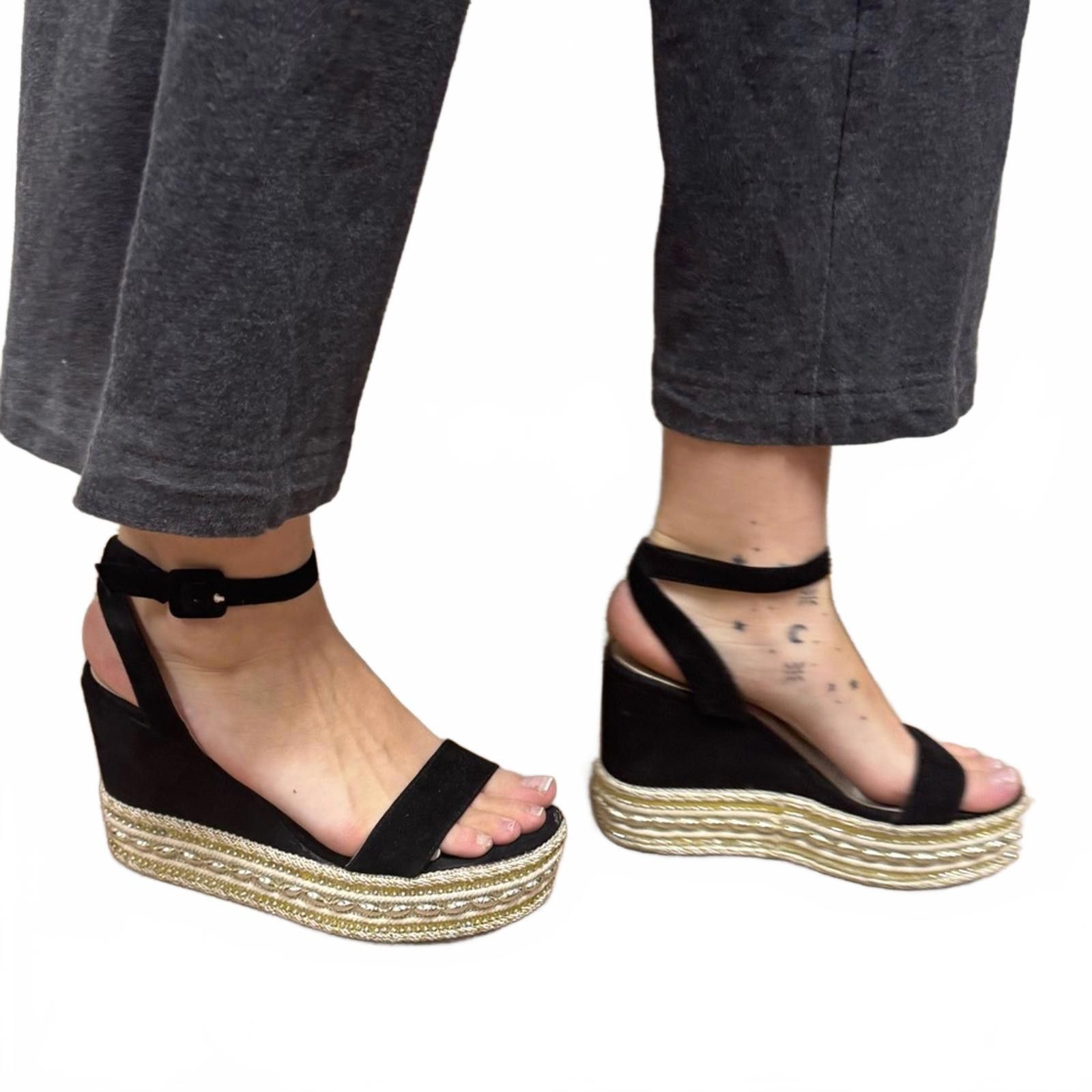 Steve Madden Steve Madden Black Espadrille Wedge Sandals Beaded & Sequins Size US 8 / IT 38 - 1 Thumbnail