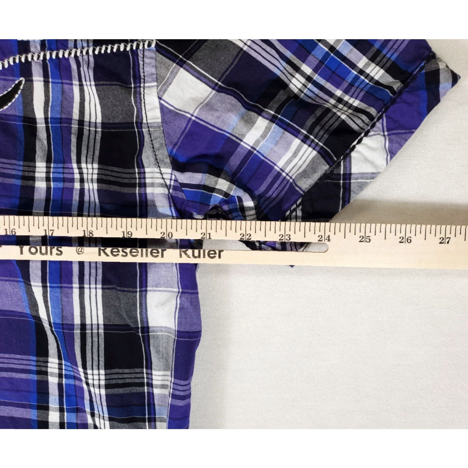 Roar Roar Signature Embroidered Button-Up Shirt Plaid Blue White Purple Mens L Colorful Short Sleeve Size US L / EU 52-54 / 3 - 5 Thumbnail