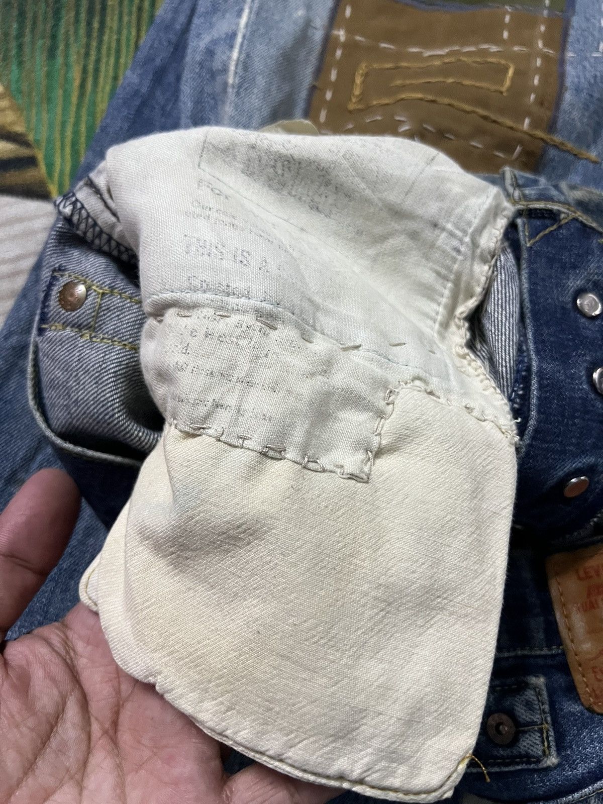 Levi's VINTAGE LEVIS 702 E BACKLE BACK CUSTOM SASHIKO BORO JAPAN Size US 30 / EU 46 - 18 Thumbnail
