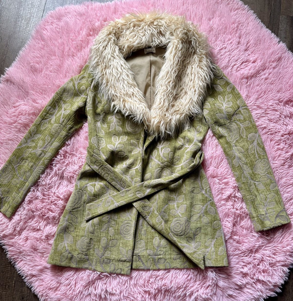 Other Vintage Charlotte Russe Green Penny Lane Coat Fur Trim Size M / US 6-8 / IT 42-44 - 1 Thumbnail