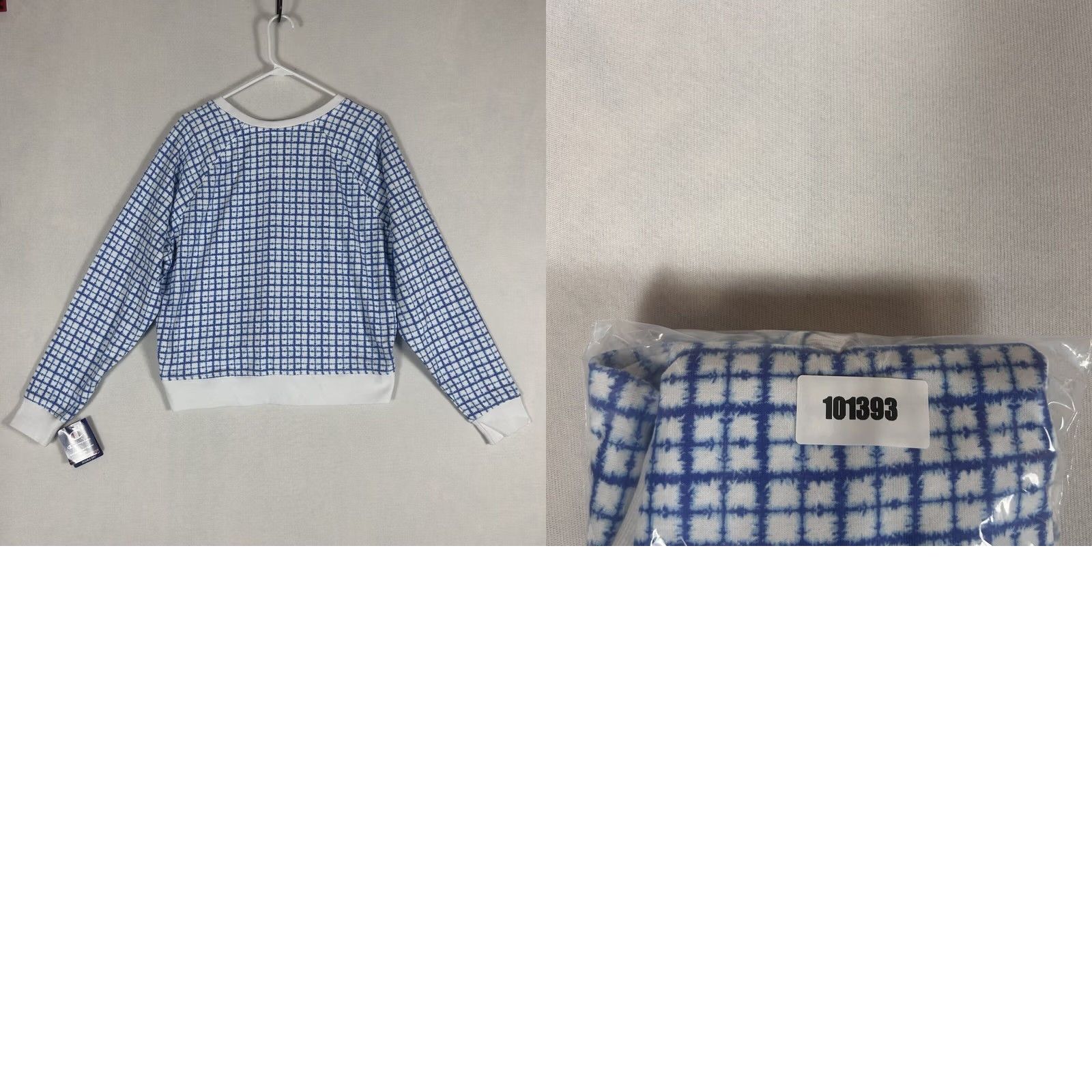 Champion Champion Women's XL Campus Pullover Hoodie Batik Blue Check Terry Crop Crew Neck Sweatshirt Hoodie, Activewear, 80s/90s Vibe, Regular Size, Women Size XL / US 12-14 / IT 48-50 - 8 Thumbnail
