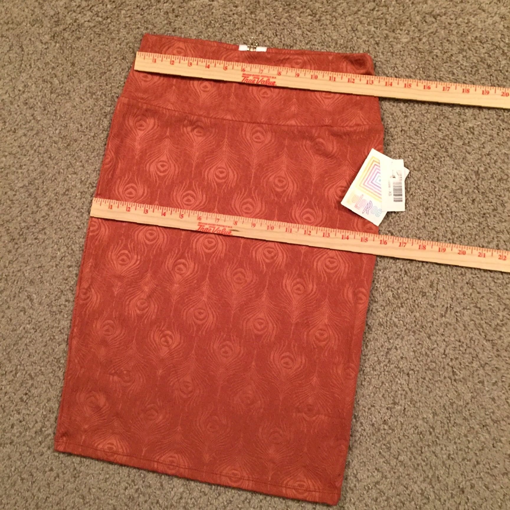 Vintage LuLaRoe Skirt XS Orange Geometric Knee Length Unlined Pull On Women Regular Polyester Spandex Knit Casual Vintage? No. Size 26" / US 2 / IT 38 - 2 Thumbnail