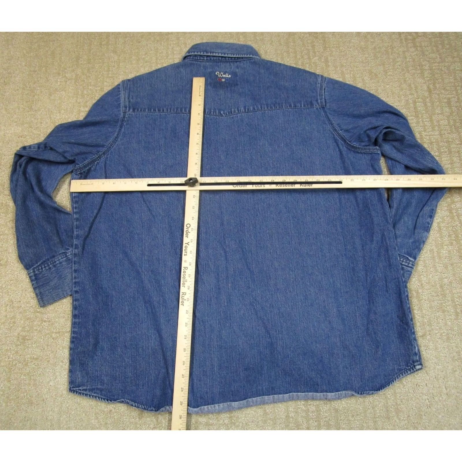 Walls Walls Denim Shirt Men 2XL Blue Pearl Snap Western Light Wash Jeans Style Casual Workwear Shirt Size US XXL / EU 58 / 5 - 4 Thumbnail