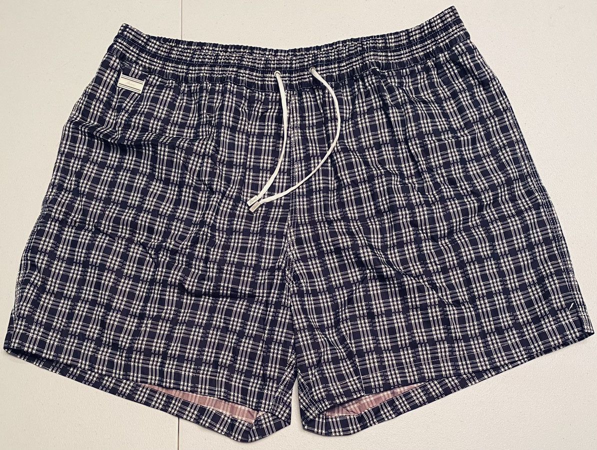 Brioni Brioni 🇮🇹 Dk Blue Check Logo Ornament Resort Swim Trunk L NWT Size US 38 / EU 54 - 2 Thumbnail