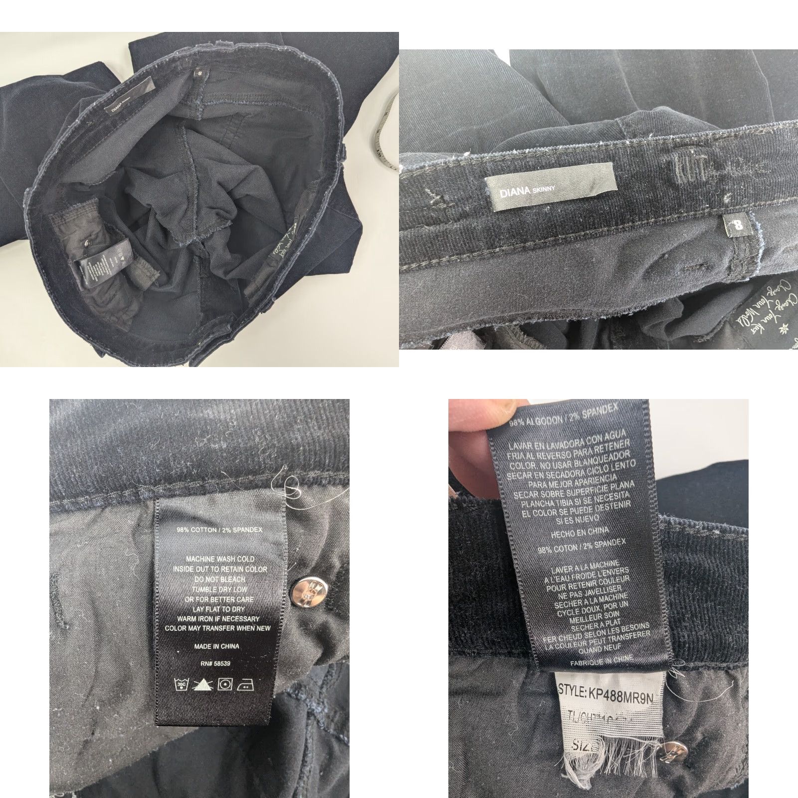 Vintage KUT from the Kloth Women's Pants Diana Skinny Corduroy Black 8 Knit Corduroy Stretch Pockets 5-Pocket Size 30" / US 8 / IT 44 - 8 Thumbnail