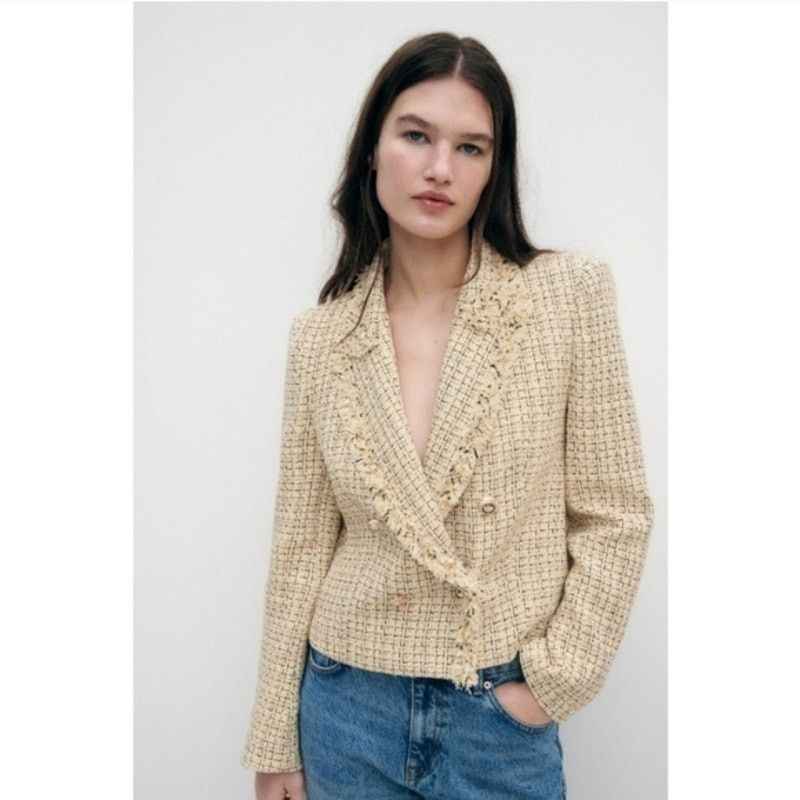 Zara RARE!!! ZARA Cropped Jacket with Frayed Trims NWT Size L / US 10 / IT 46 - 1 Thumbnail
