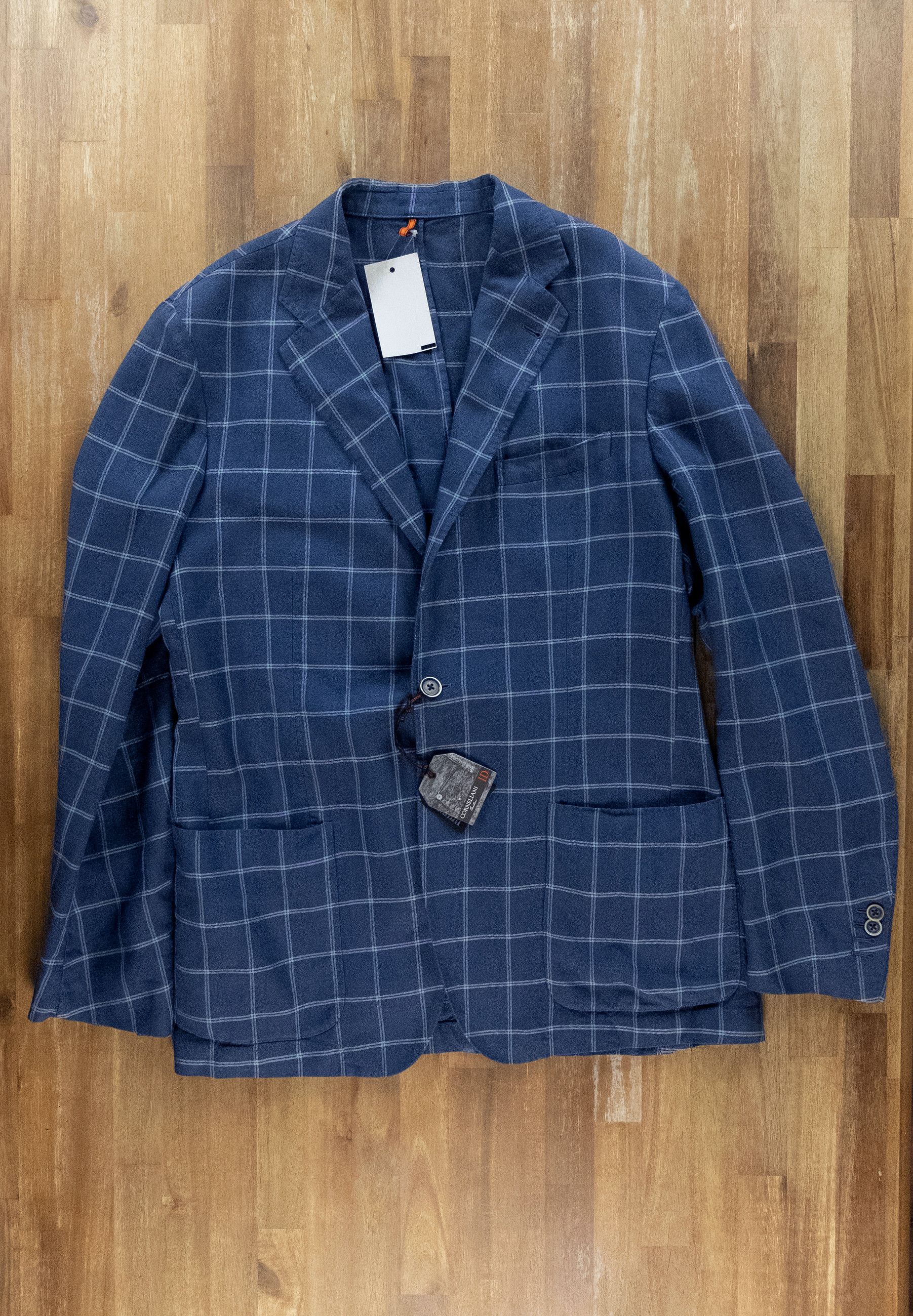 Corneliani CORNELIANI ID blue windowpane linen wool silk sportcoat Size 42R - 3 Thumbnail