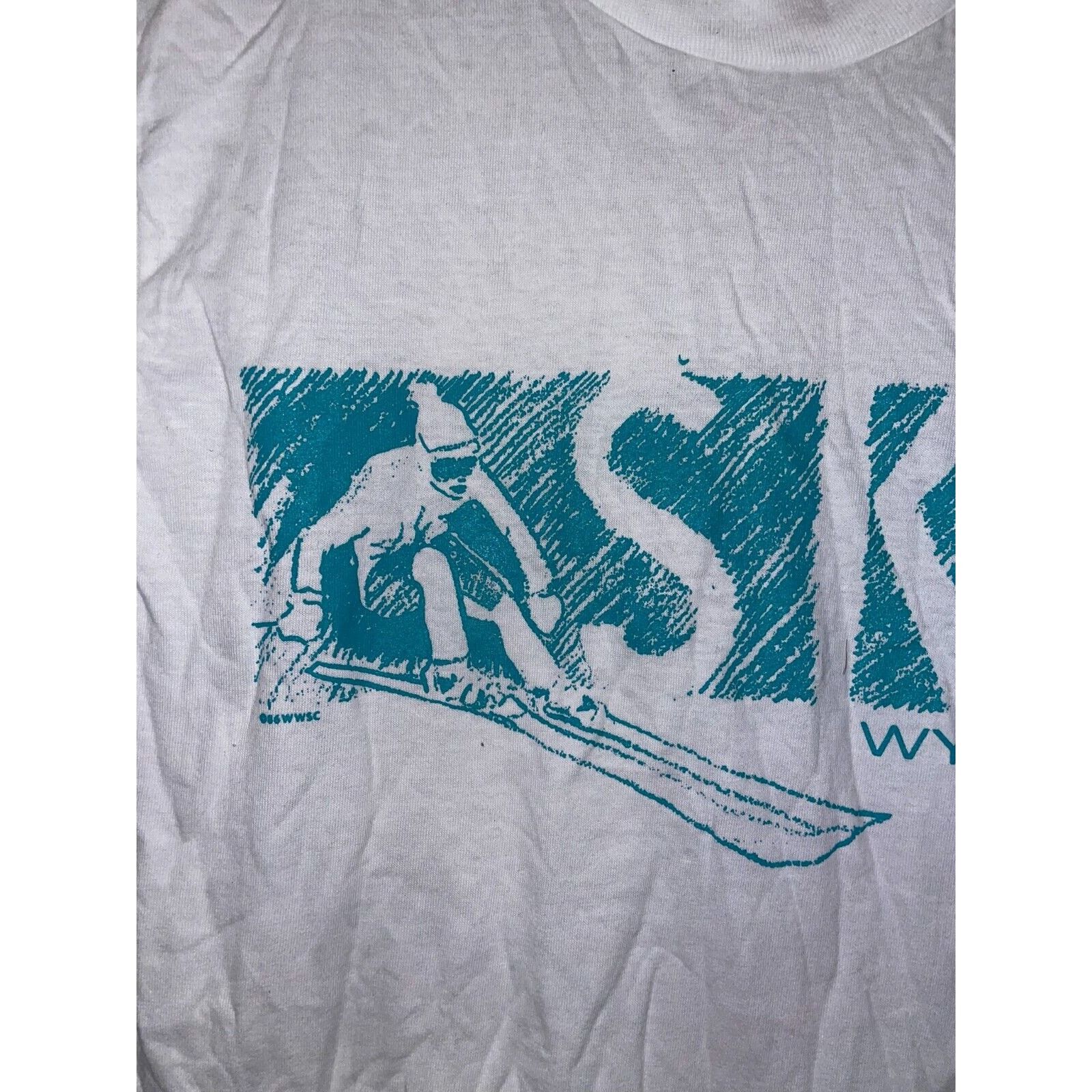 Jerzees Vintage Test Print Ski Wyoming Winter Retreat White Shirt Size US M / EU 48-50 / 2 - 2 Thumbnail