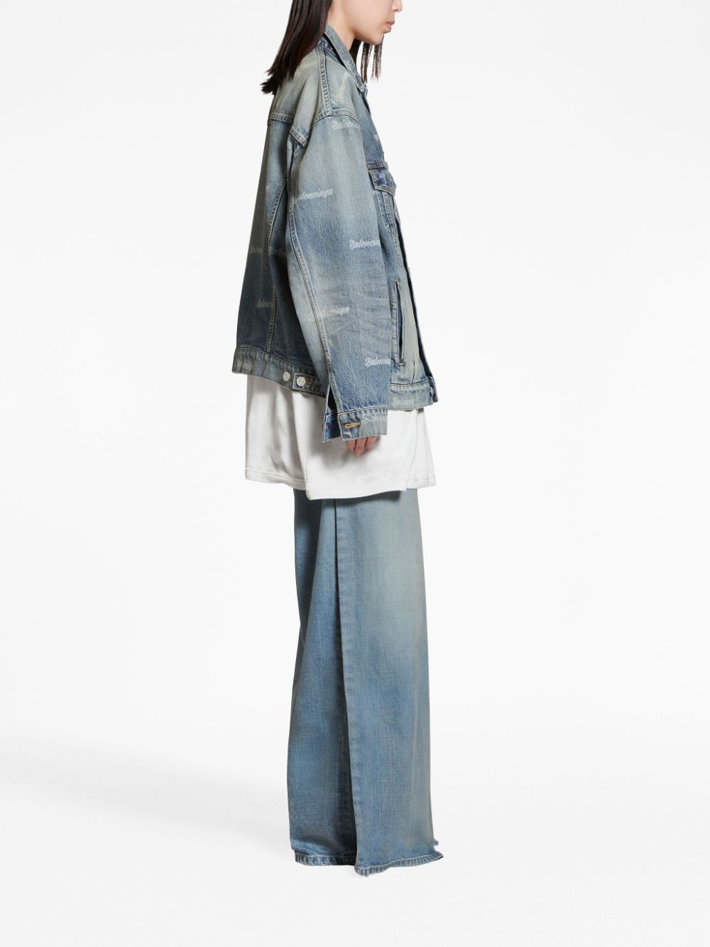 Balenciaga o1w1db10625 Girly Allover Large Fit Jacket in Blue Size XS / US 0-2 / IT 36-38 - 4 Thumbnail
