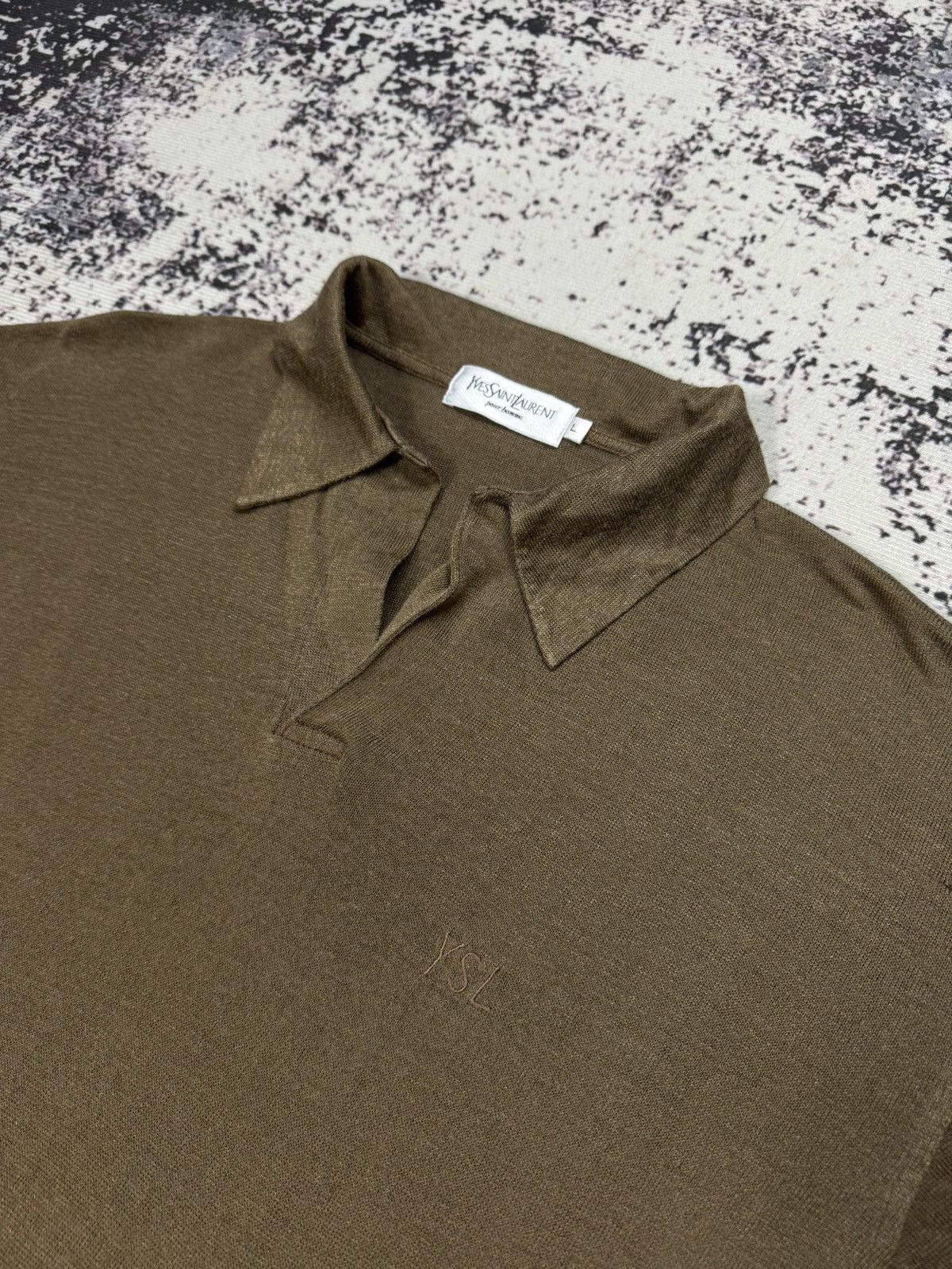 Vintage × Yves Saint Laurent Vintage Yves Saint Laurent Ysl brown gold Silk Polo Shirt Size US L / EU 52-54 / 3 - 3 Thumbnail
