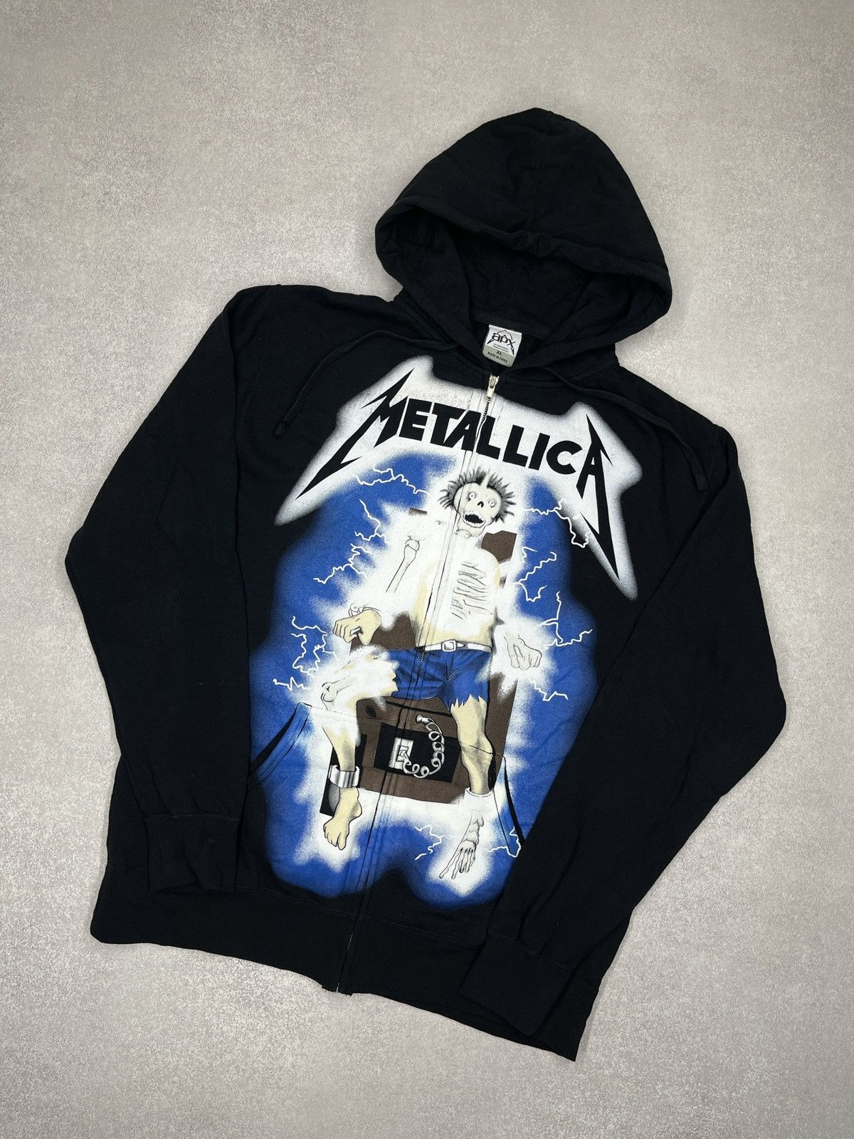 Vintage APX Metallica Black Zip Hoodie Double Big Logo Skull