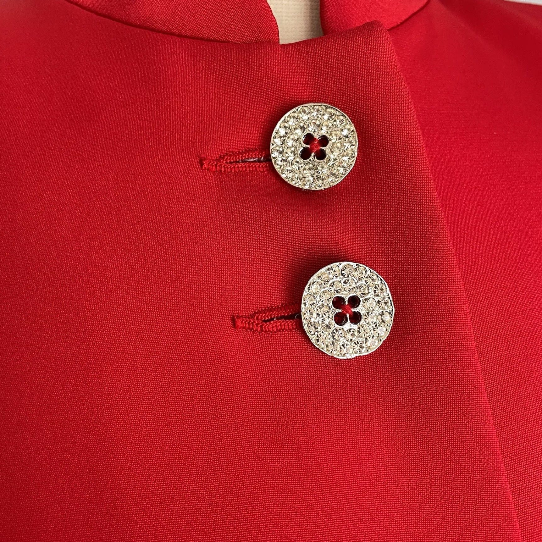 Carolina Herrera VINTAGE Carolina Herrera 90s Silk Jacket & Skirt Suit Rhinestone Buttons Sz 10 Women Red 2 Piece Set Size 32" / US 10 / IT 46 - 3 Thumbnail