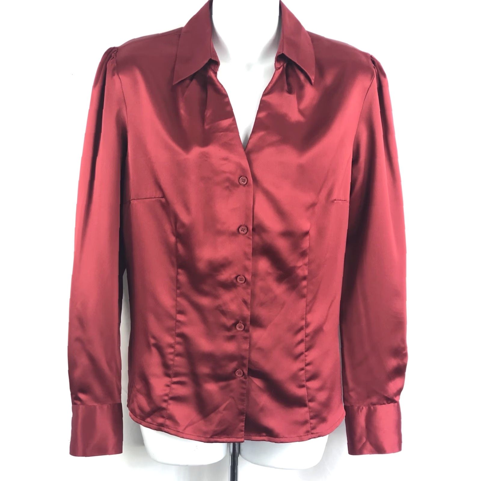 Vintage VINTAGE East 5th Satin Top Blouse 10 Red Button Up Puff Long Sleeve 90s Y2K Holiday Womens Size L / US 10 / IT 46 - 5 Thumbnail