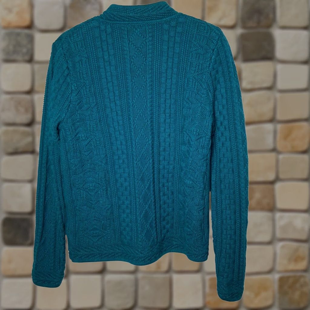 Vintage L.L. Bean Cardigan Sweater Medium Button Mixed Knit Basket Weave Turquoise Blue Adult Women Size M / US 6-8 / IT 42-44 - 1 Thumbnail